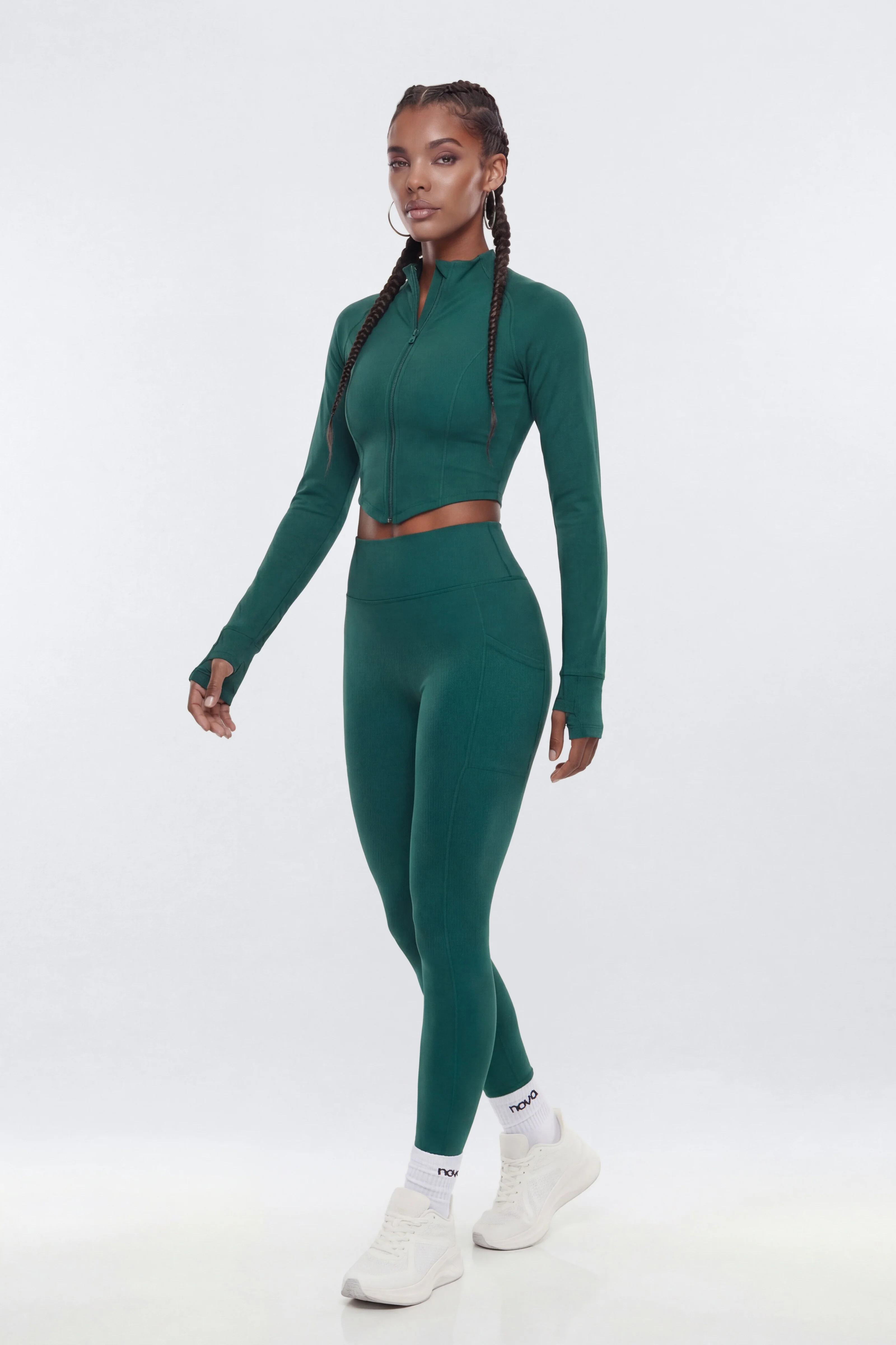 ProStretch™ Zip Up Crop Sports Jacket - Green - Image 3