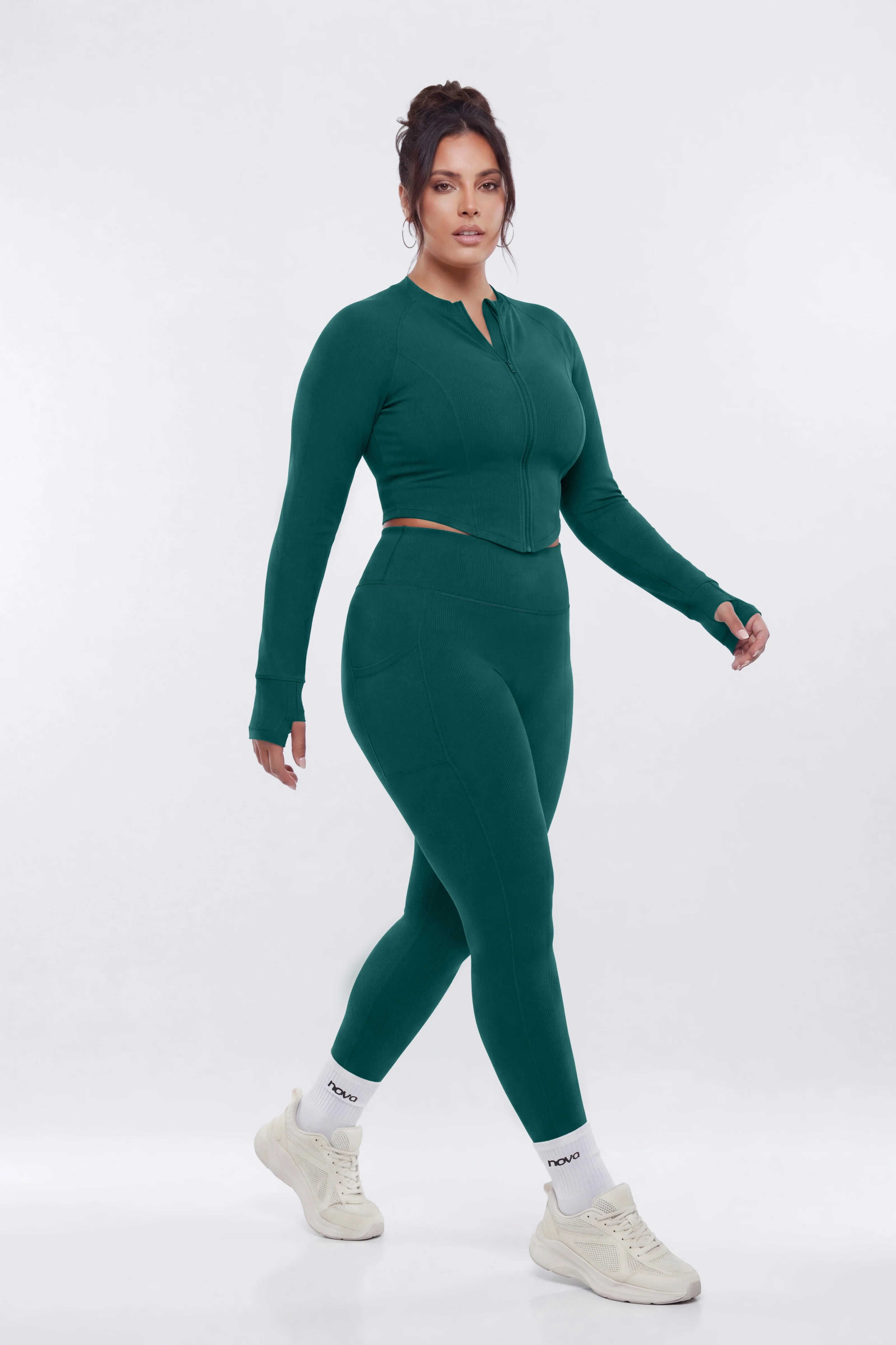 ProStretch™ Zip Up Crop Sports Jacket - Green - Image 8