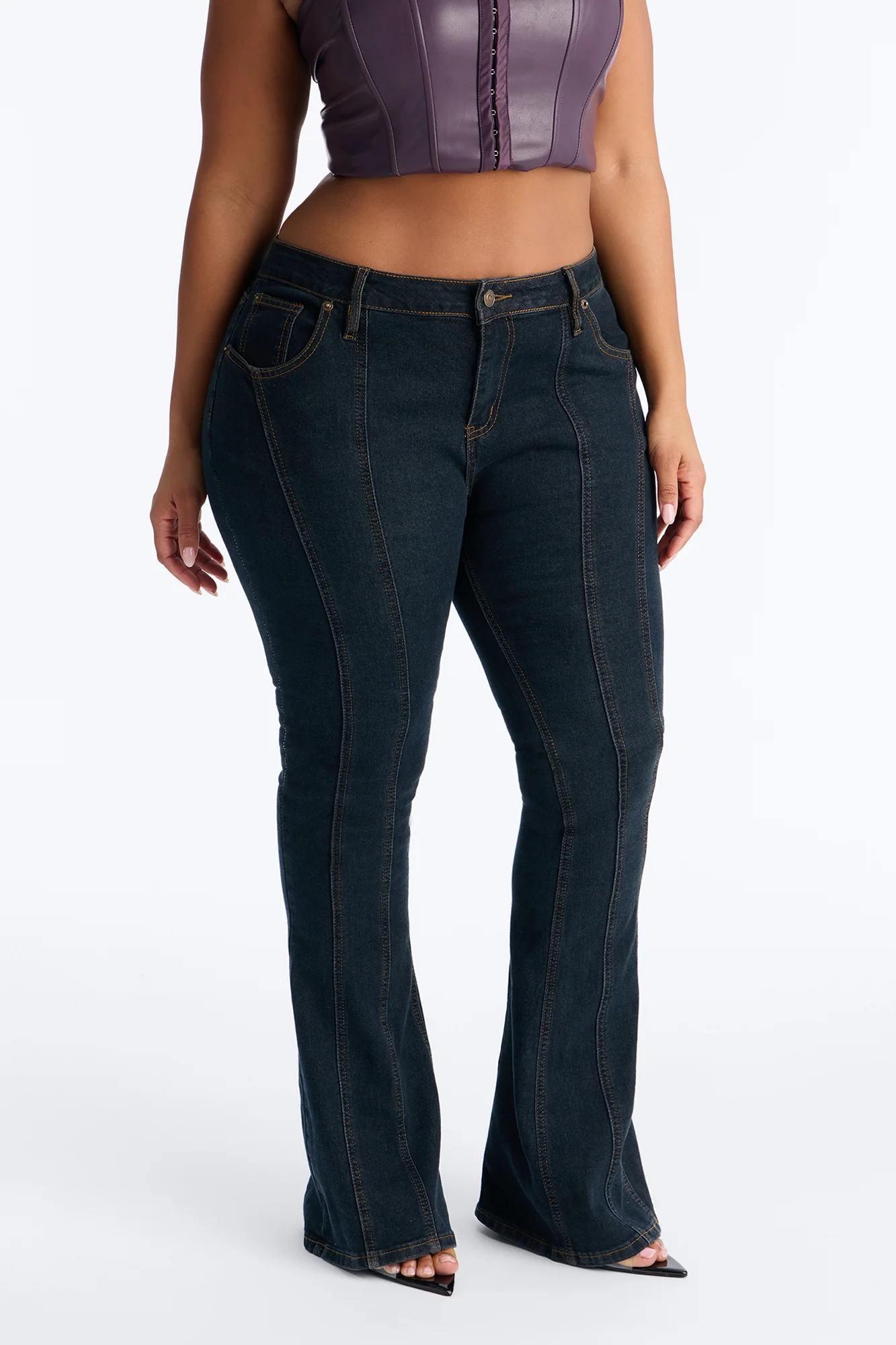 Public Property Stretch Flare Leg Jeans - Dark Wash - Image 6