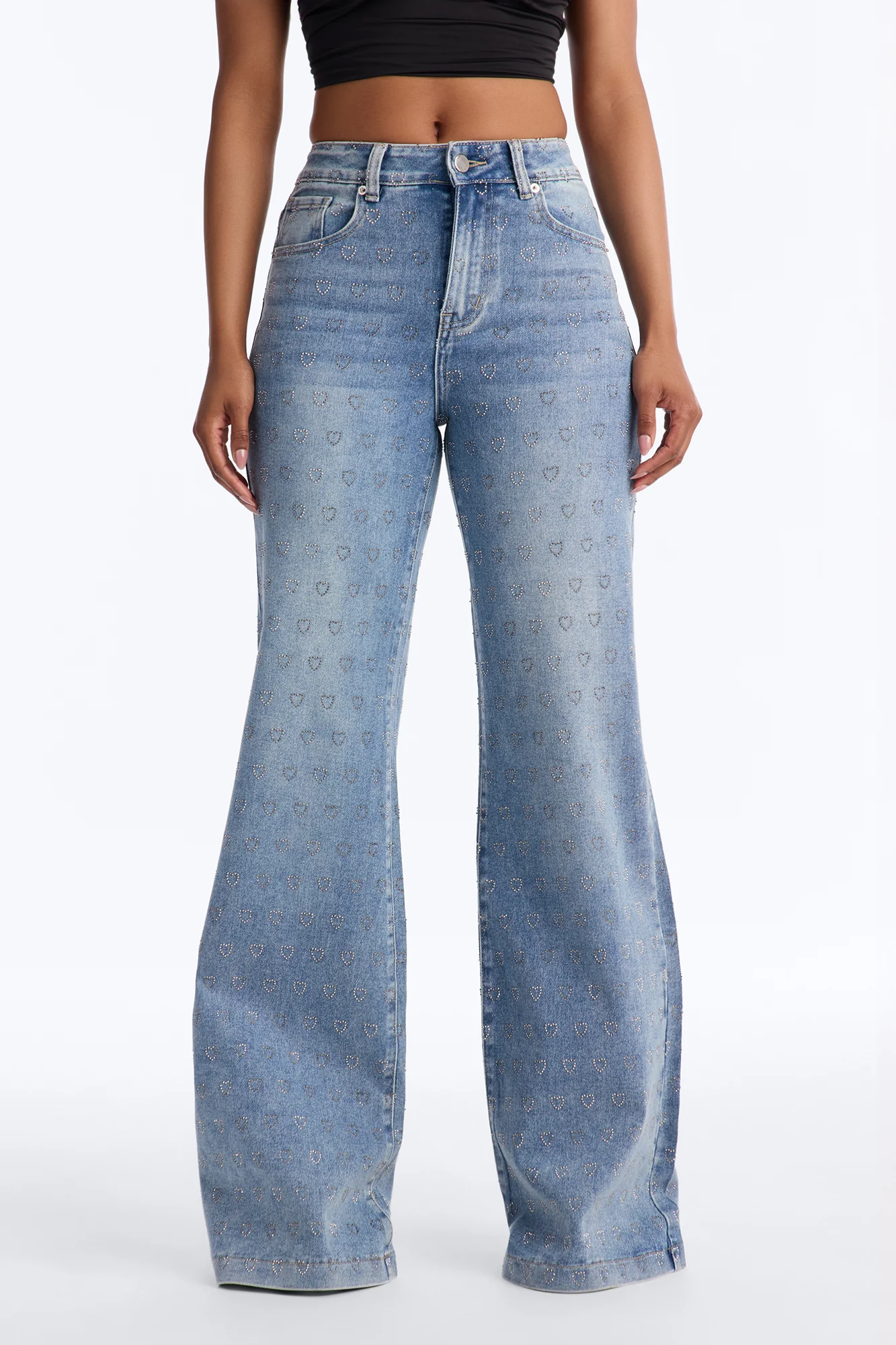 Pulling Heartstrings Stretch Wide Leg Jeans - Light Wash