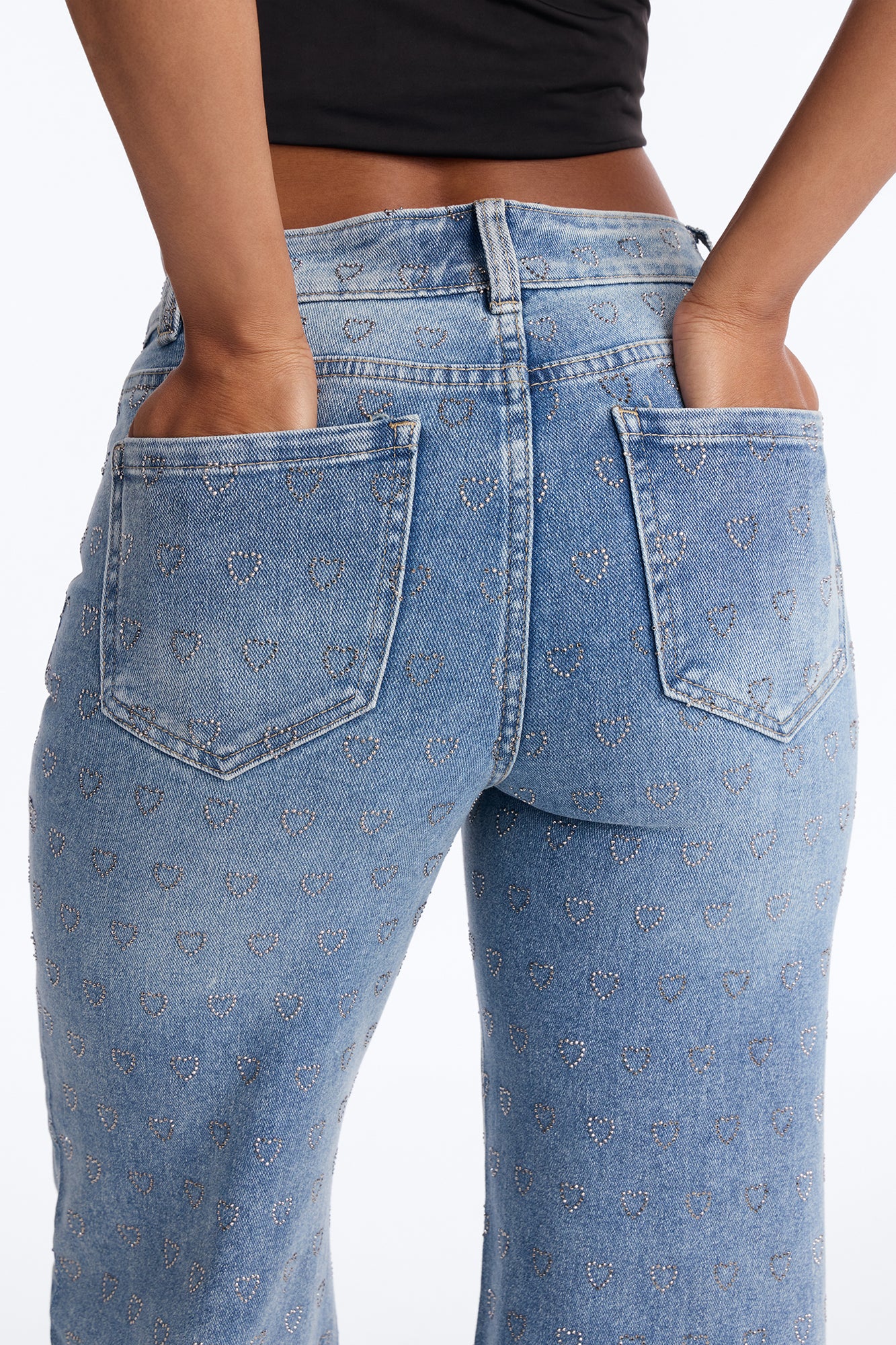 Pulling Heartstrings Stretch Wide Leg Jeans - Light Wash - Image 3