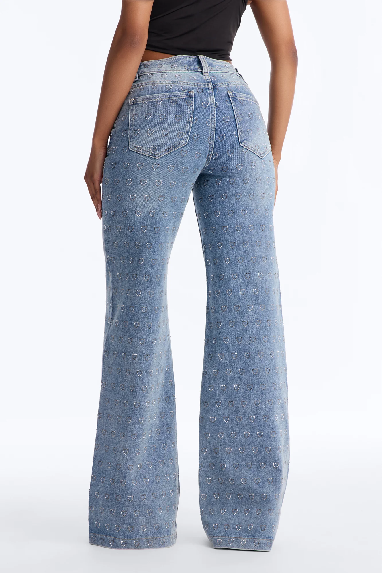 Pulling Heartstrings Stretch Wide Leg Jeans - Light Wash - Image 4