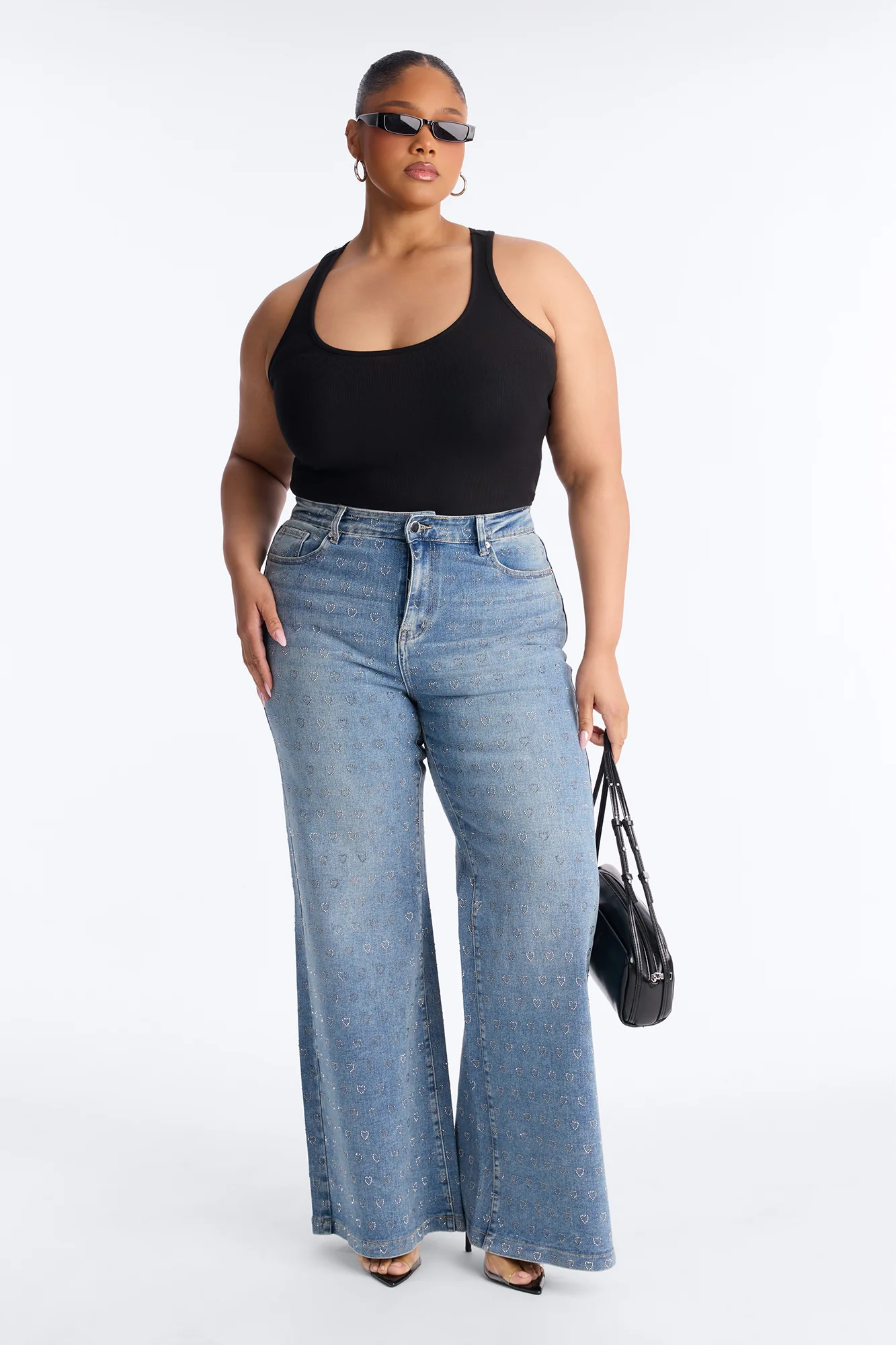 Pulling Heartstrings Stretch Wide Leg Jeans - Light Wash - Image 5