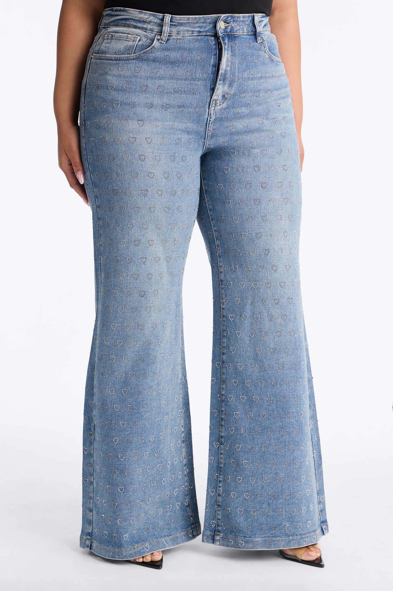 Pulling Heartstrings Stretch Wide Leg Jeans - Light Wash - Image 6