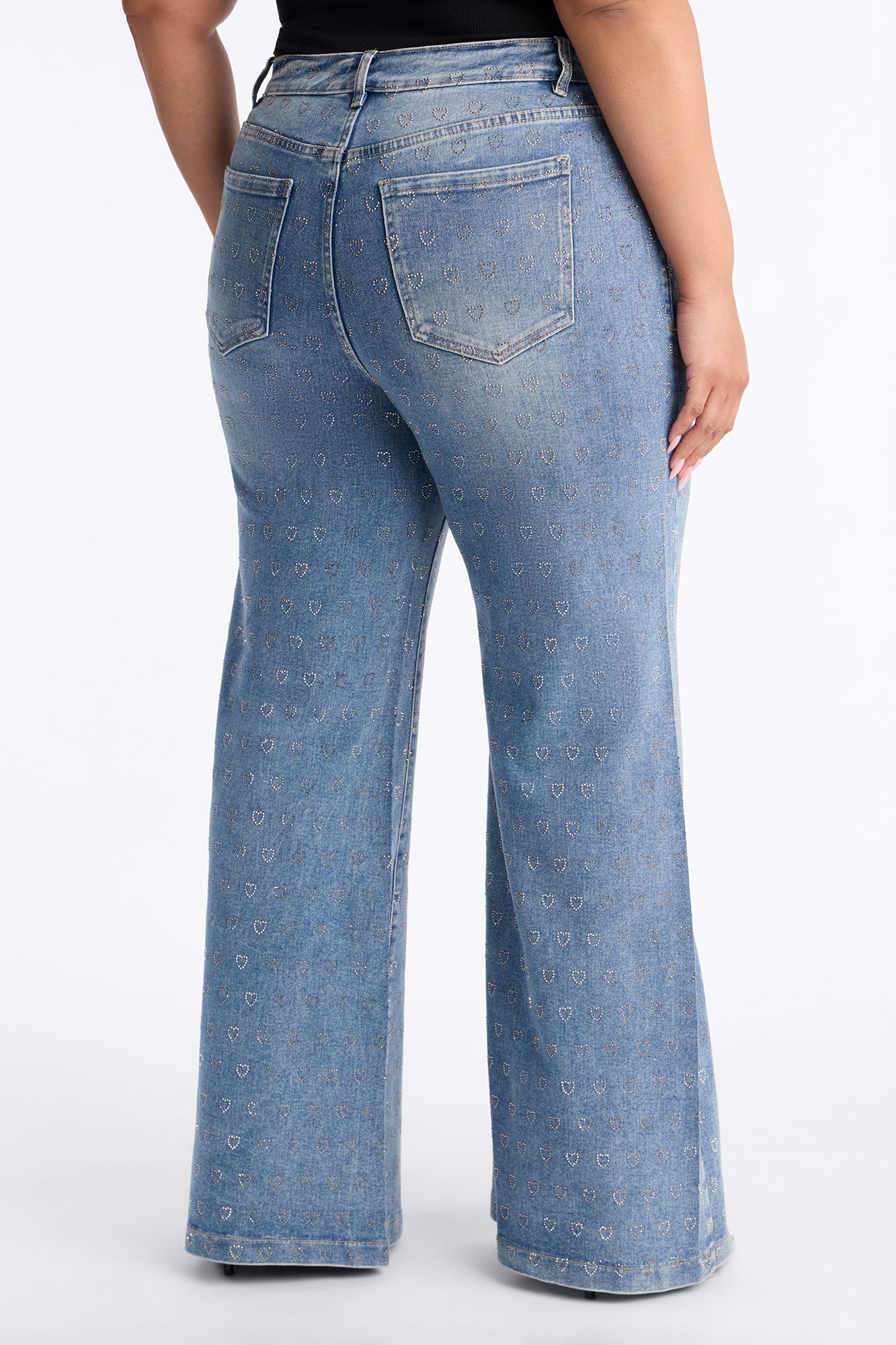 Pulling Heartstrings Stretch Wide Leg Jeans - Light Wash - Image 8