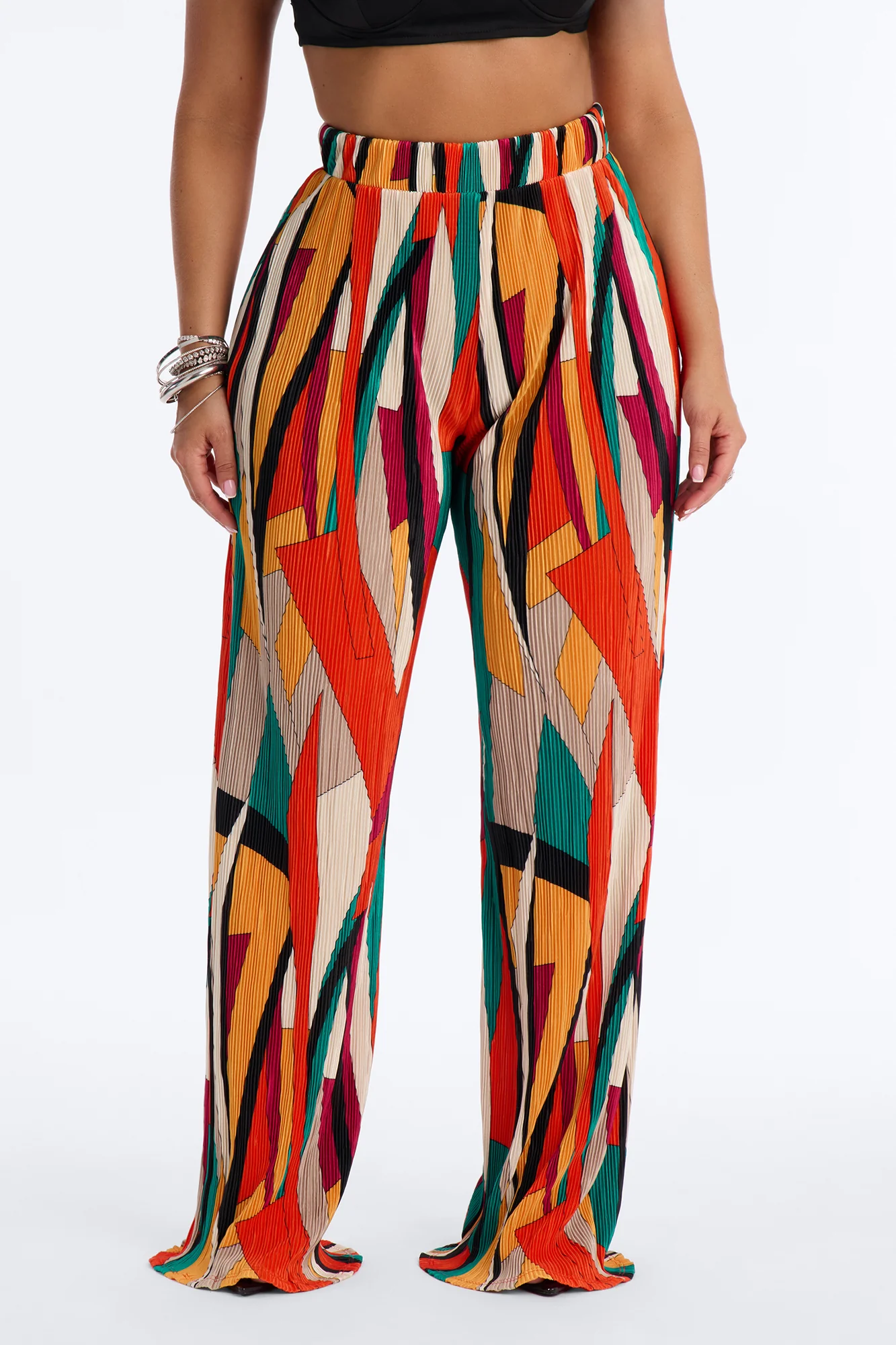 Pure Bliss Printed Plisse Pant - Orange/combo - Image 2