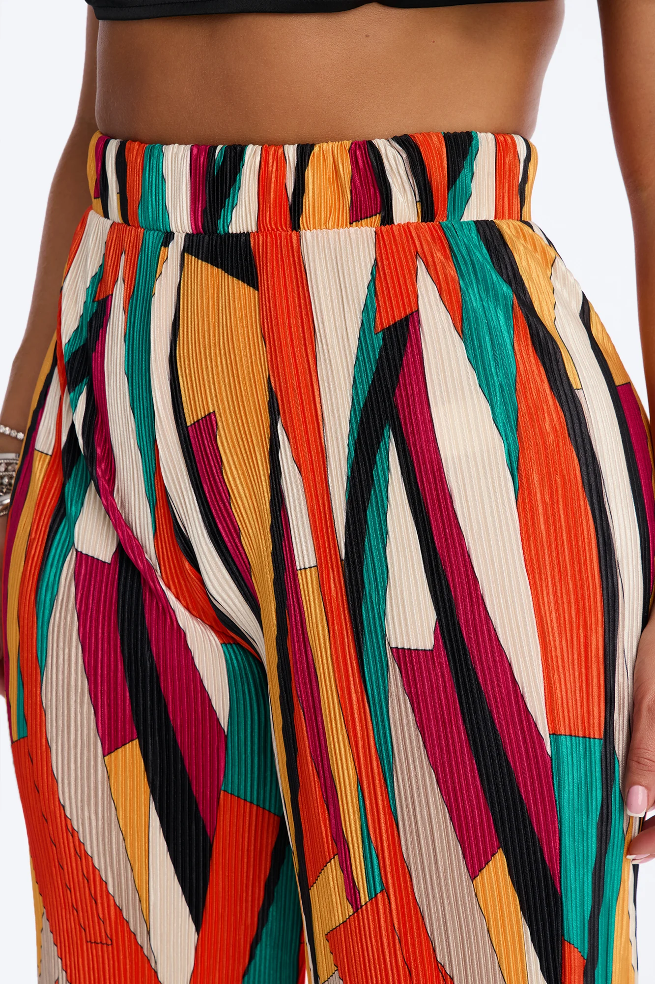 Pure Bliss Printed Plisse Pant - Orange/combo - Image 3