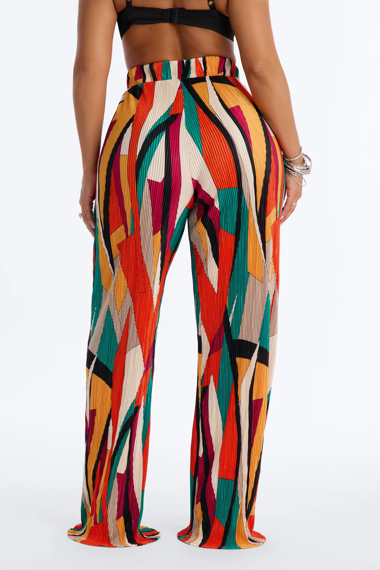Pure Bliss Printed Plisse Pant - Orange/combo - Image 4
