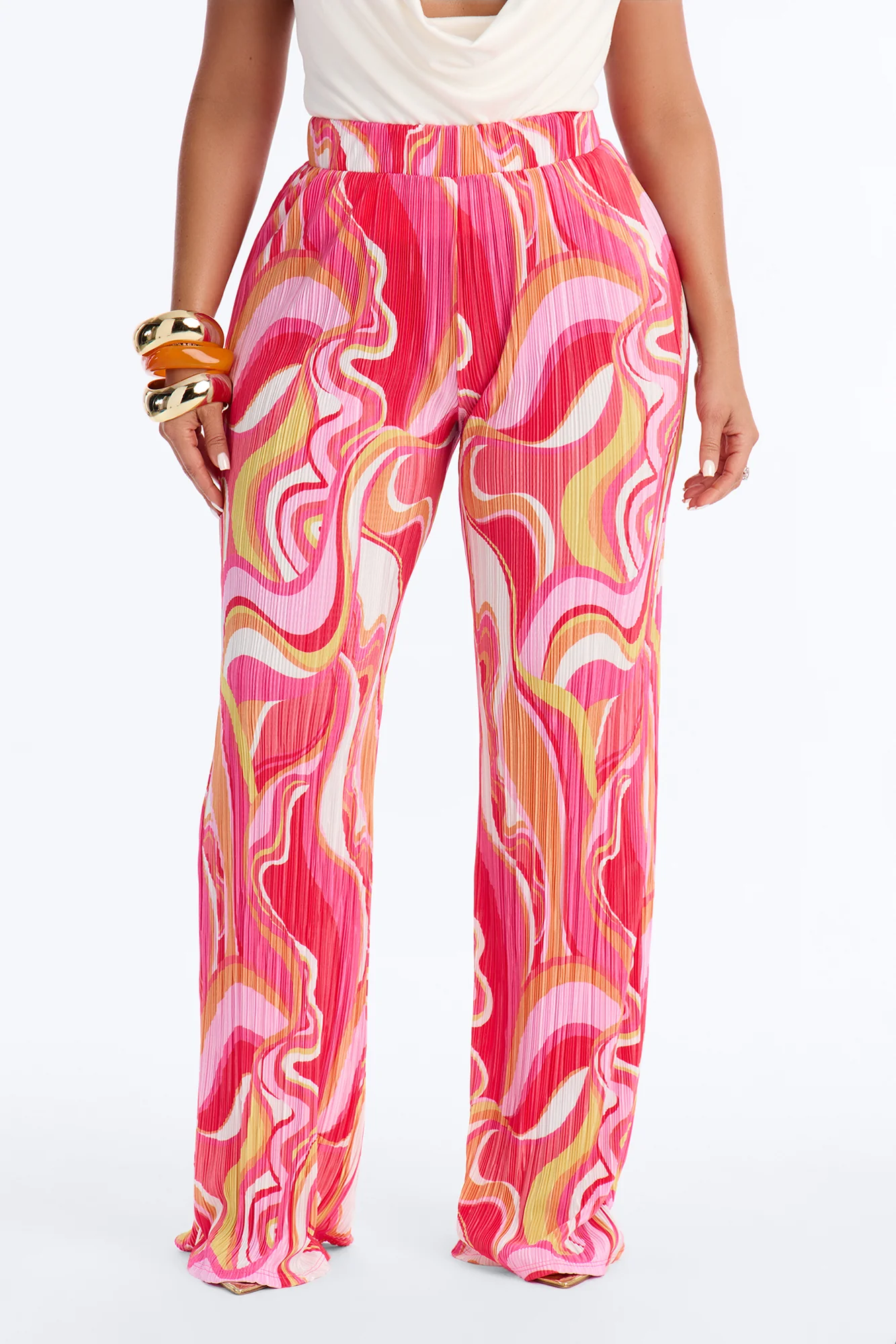 Pure Bliss Printed Plisse Pant - Pink/combo - Image 2