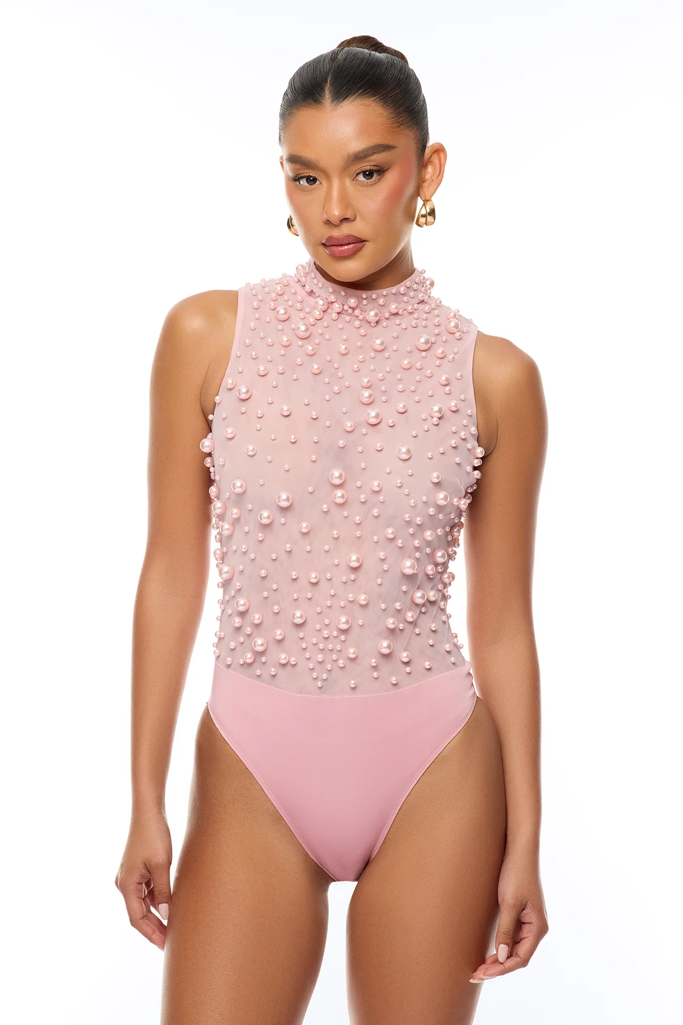 Pure Bliss Sheer Pearl Bodysuit - Light Pink