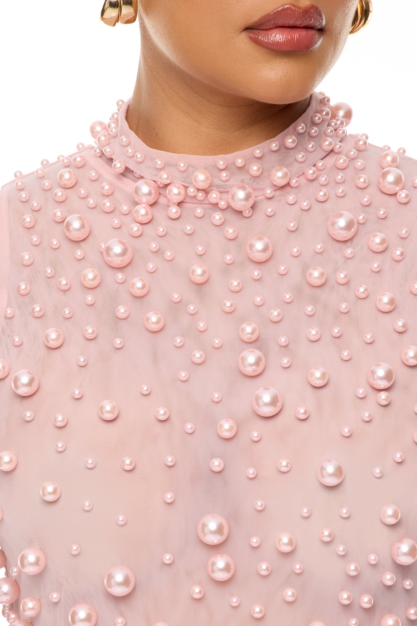 Pure Bliss Sheer Pearl Bodysuit - Light Pink - Image 4