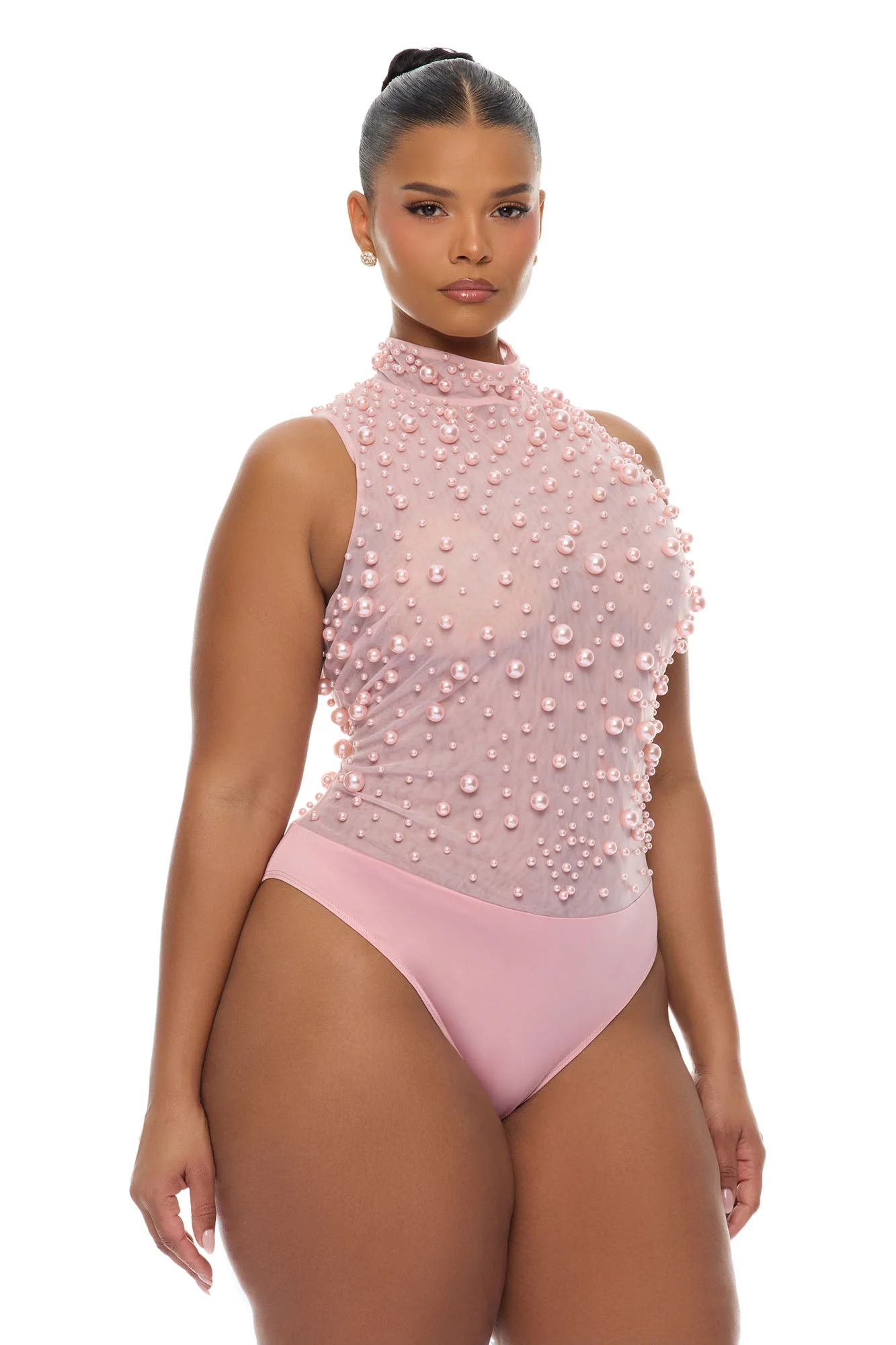 Pure Bliss Sheer Pearl Bodysuit - Light Pink - Image 7