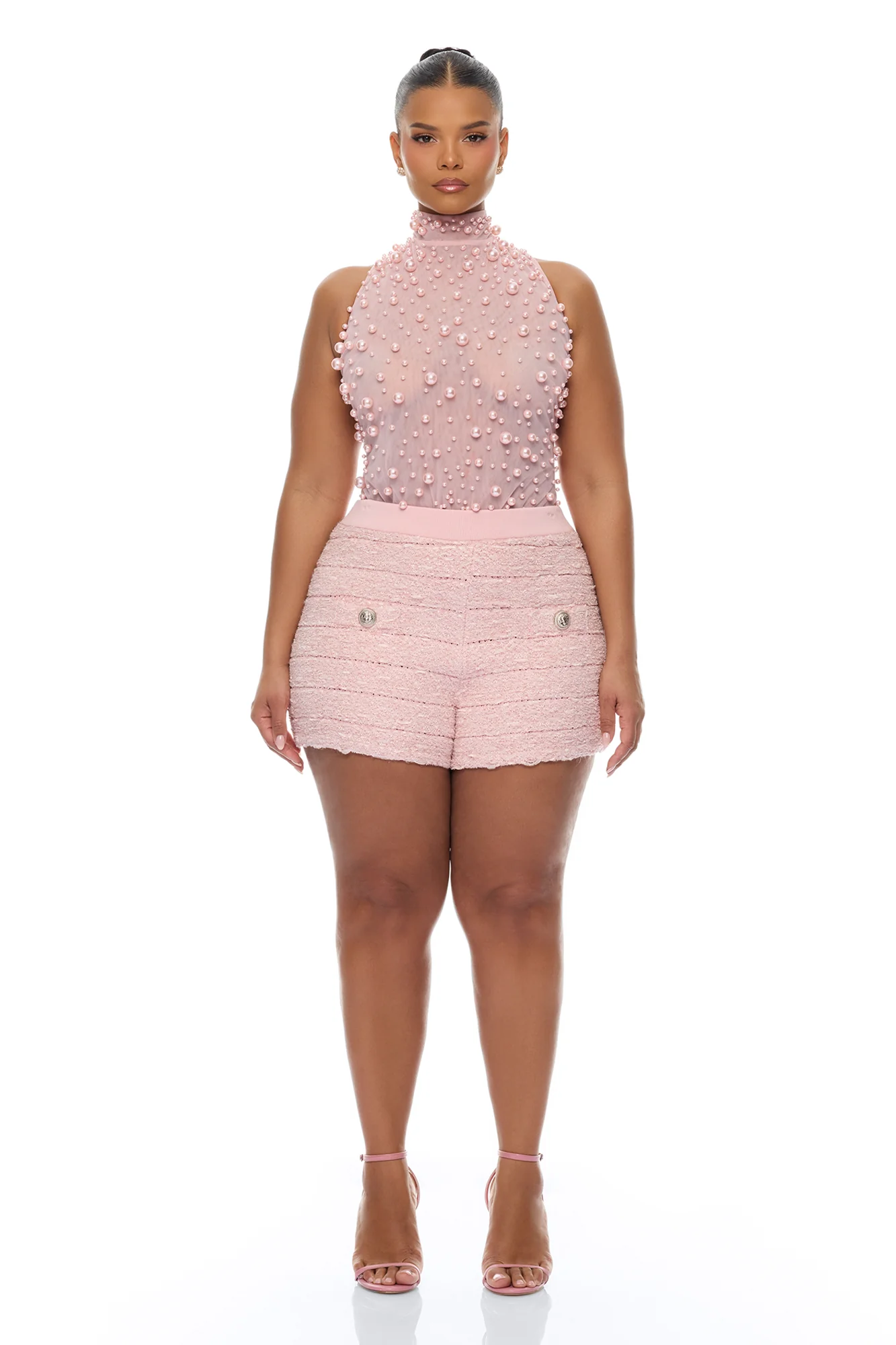Pure Bliss Sheer Pearl Bodysuit - Light Pink - Image 8