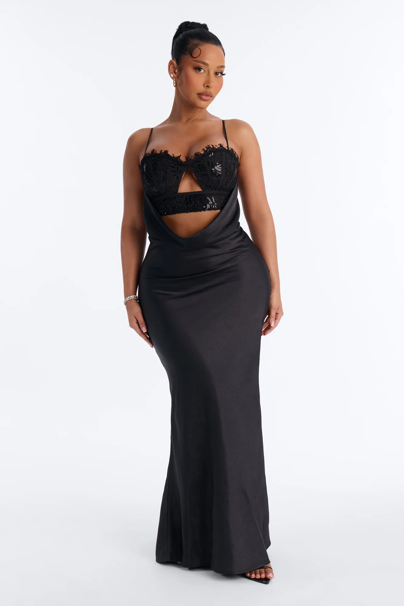 Pure Confidence Cut Out Satin Maxi Dress - Black