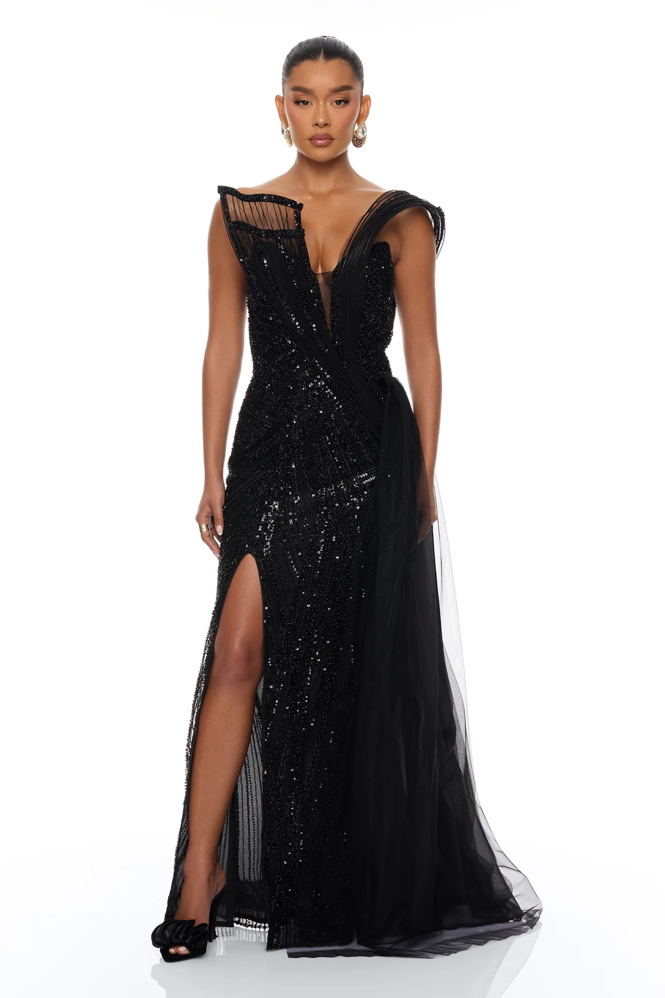 Pure Luxe Embellished Gown - Black