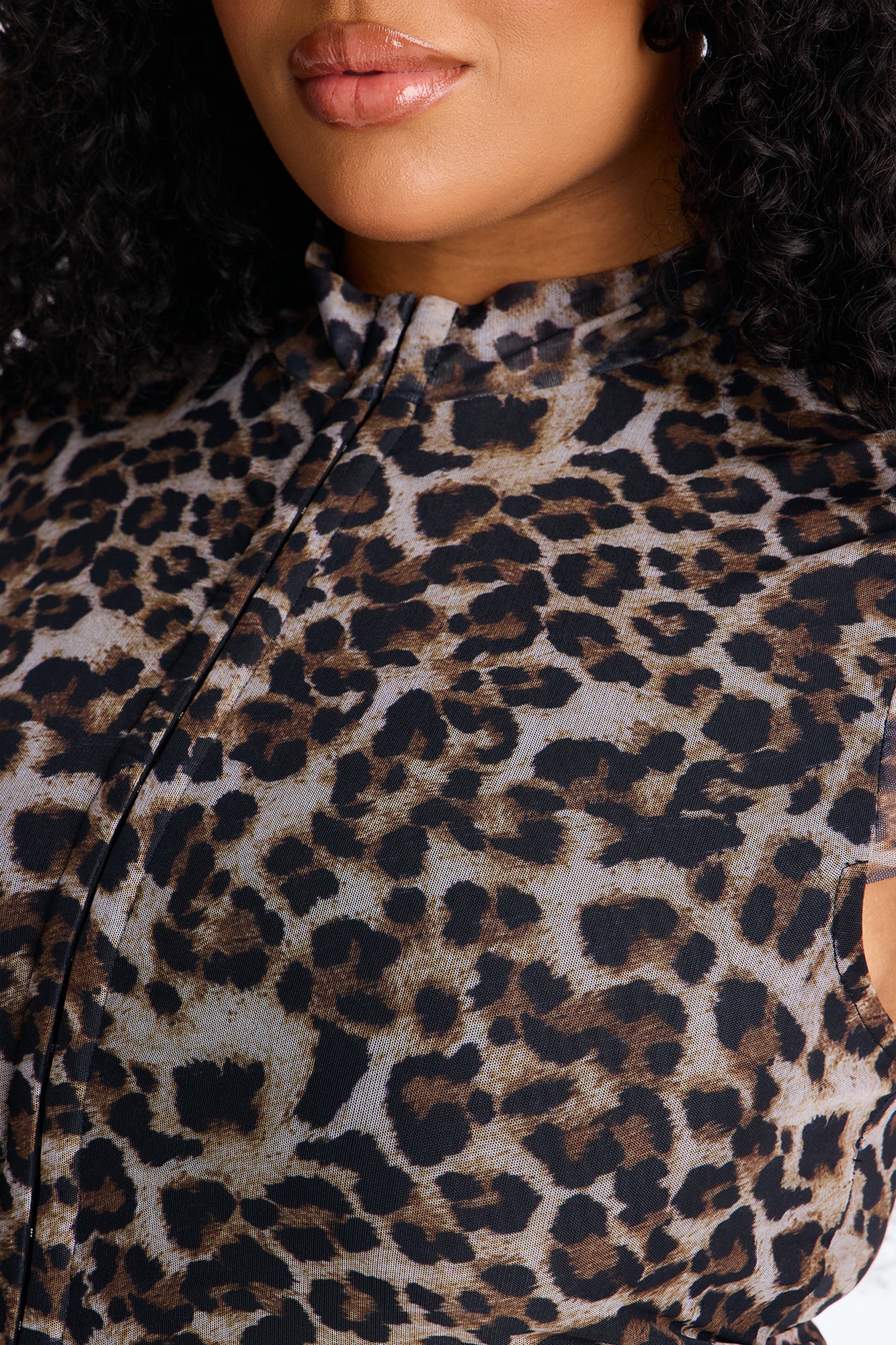 Purfect Predator Mock Neck Mesh Short Sleeve Top - Leopard - Image 7