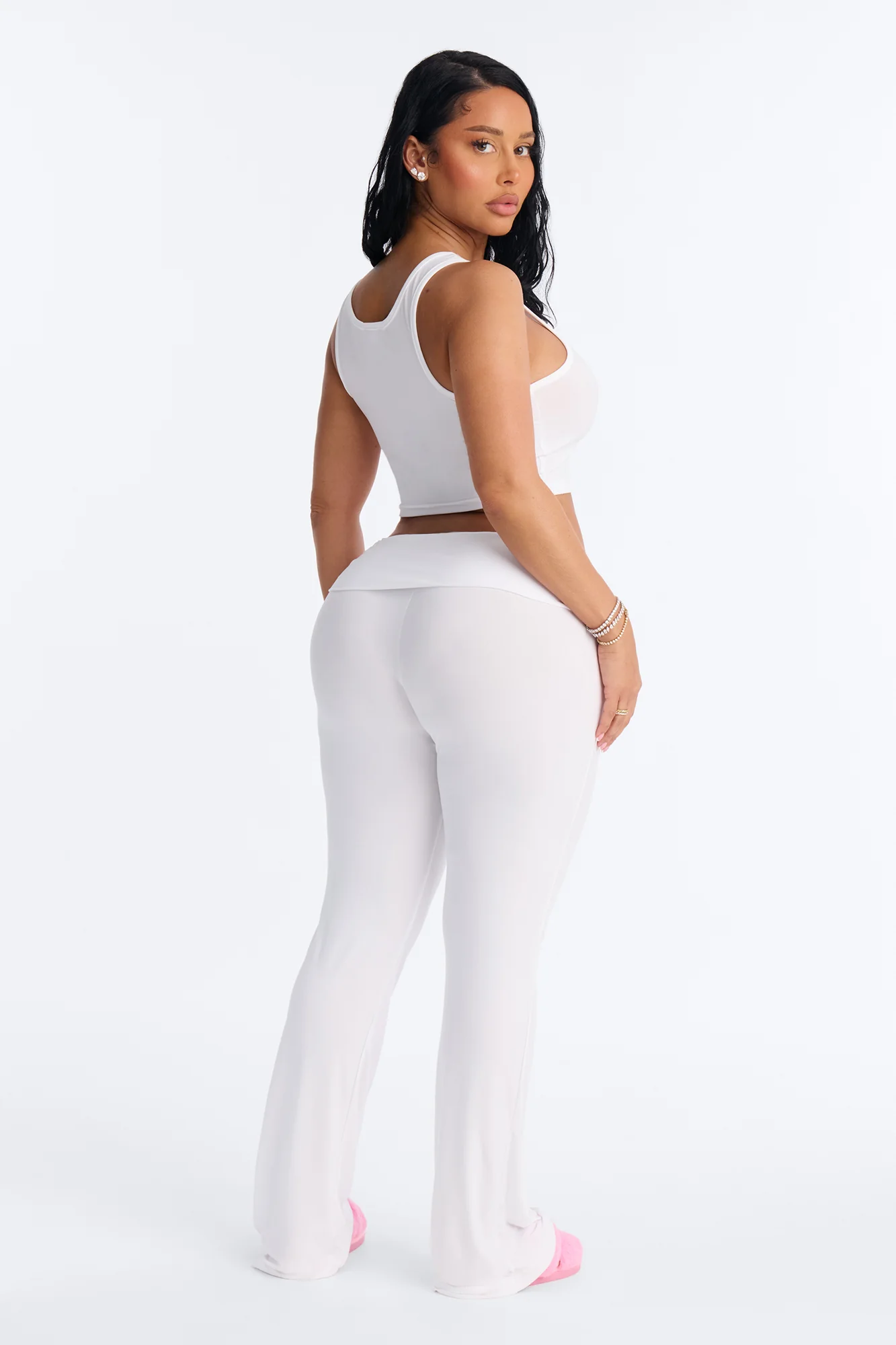 Put A Ring On It Tank & Foldover Pant PJ Set - White/Pink - Image 4