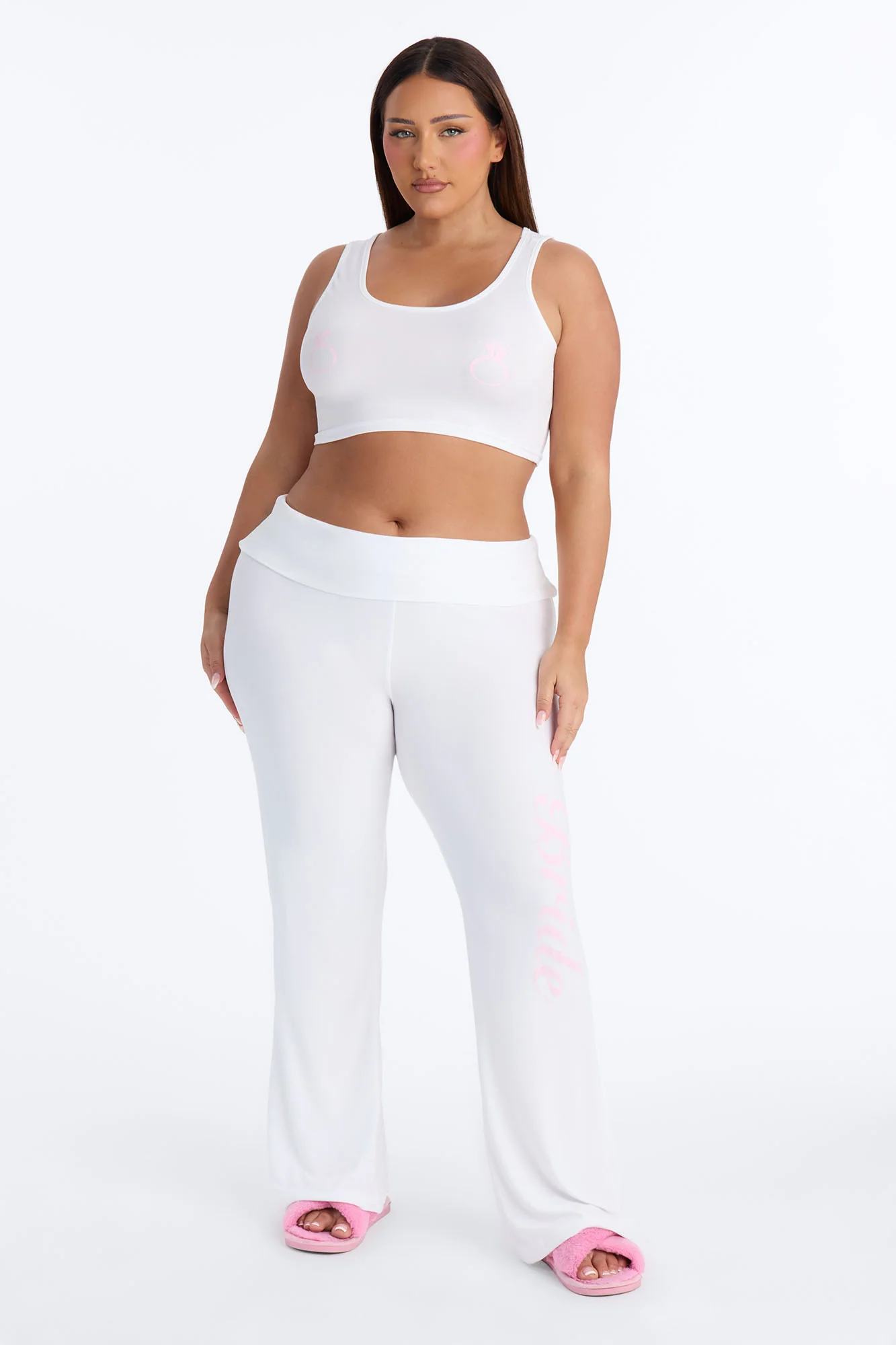Put A Ring On It Tank & Foldover Pant PJ Set - White/Pink - Image 5