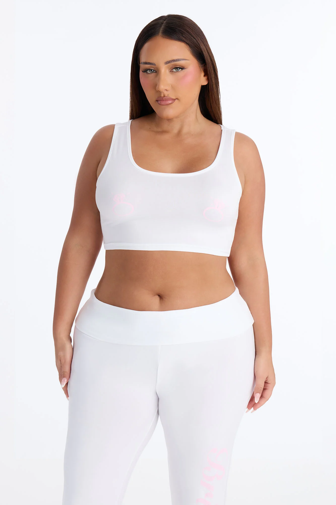 Put A Ring On It Tank & Foldover Pant PJ Set - White/Pink - Image 6