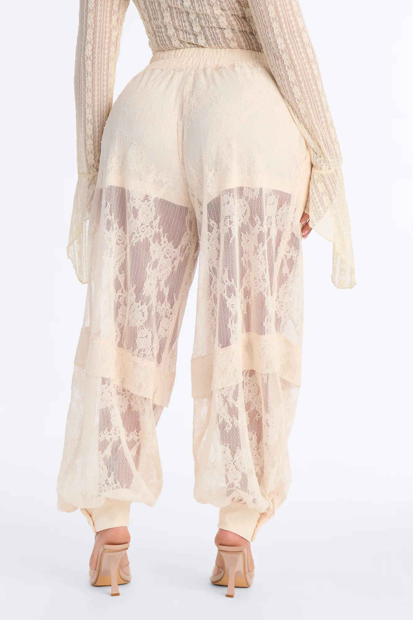 Queen Bee Mid Rise Lacey Jogger Pant - Ivory - Image 4