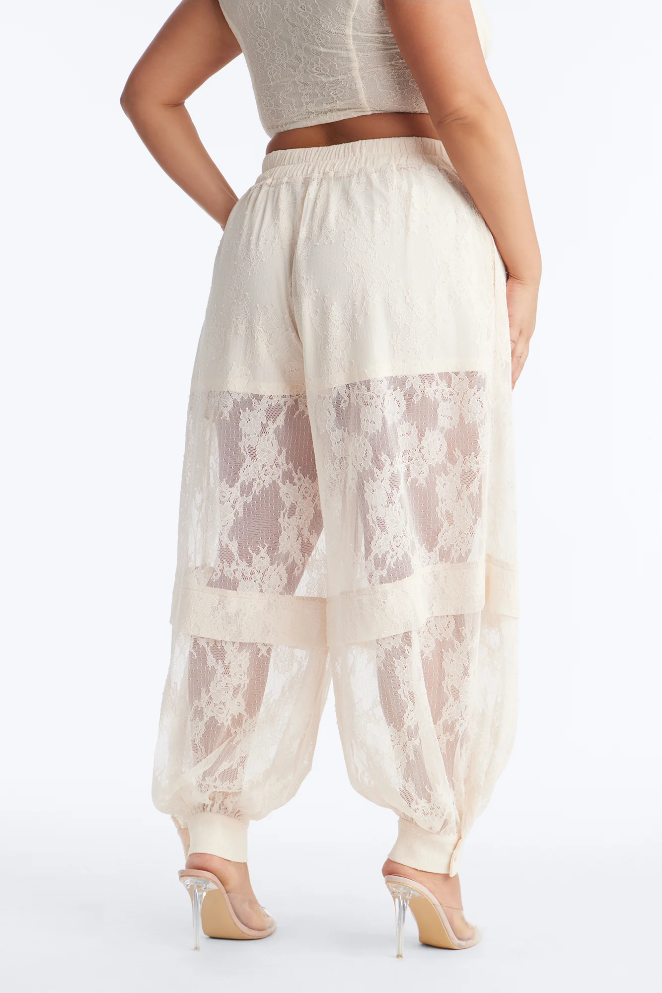 Queen Bee Mid Rise Lacey Jogger Pant - Ivory - Image 8