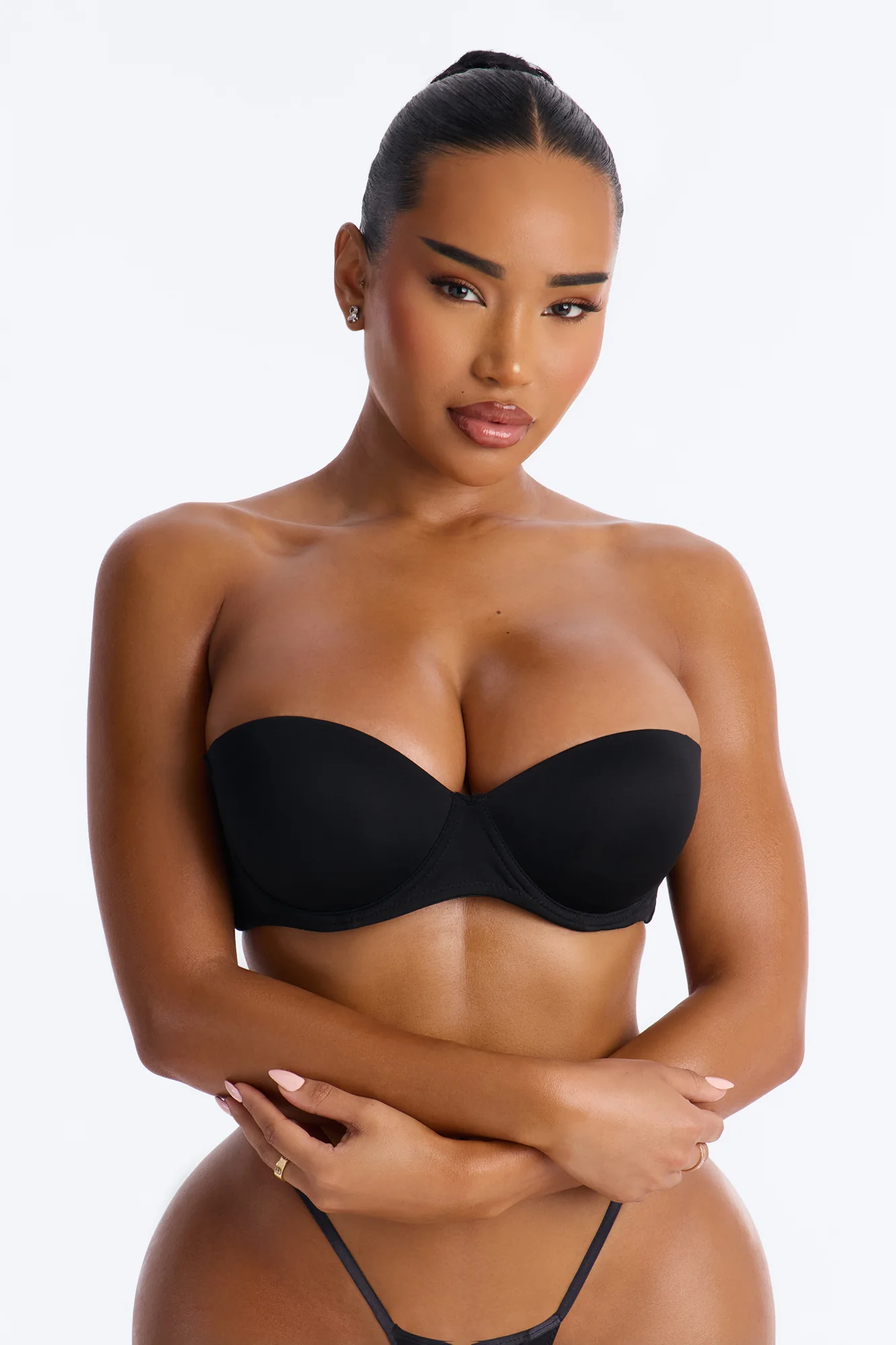 Quick Push Strapless Balconette Bra - Black
