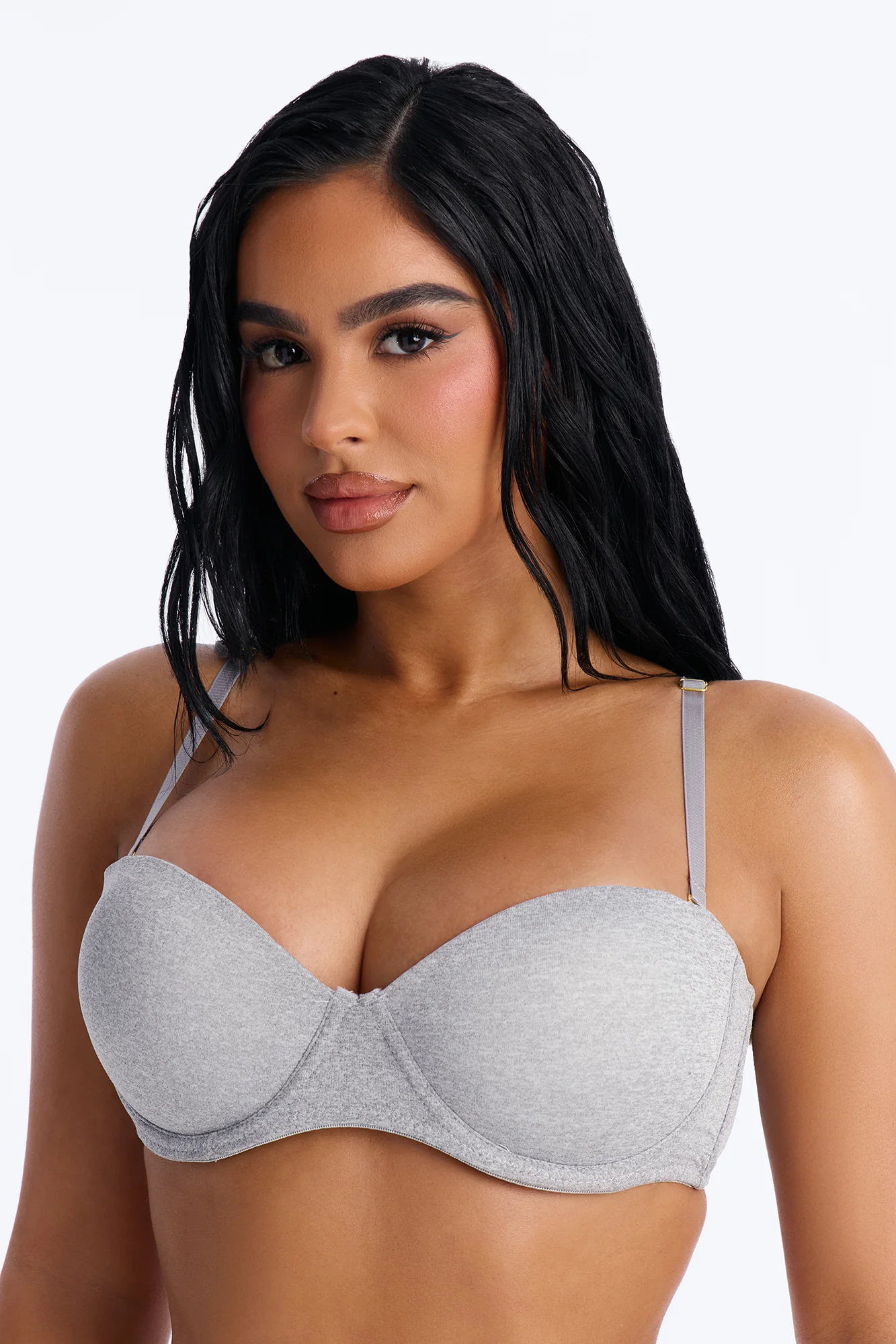 Quick Push Strapless Balconette Bra - Heather Grey