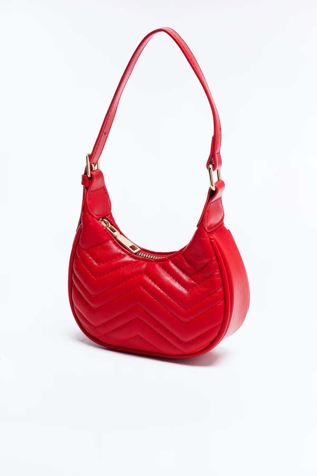 Quilted Out Mini Faux Leather Shoulder Handbag - Red - Image 4
