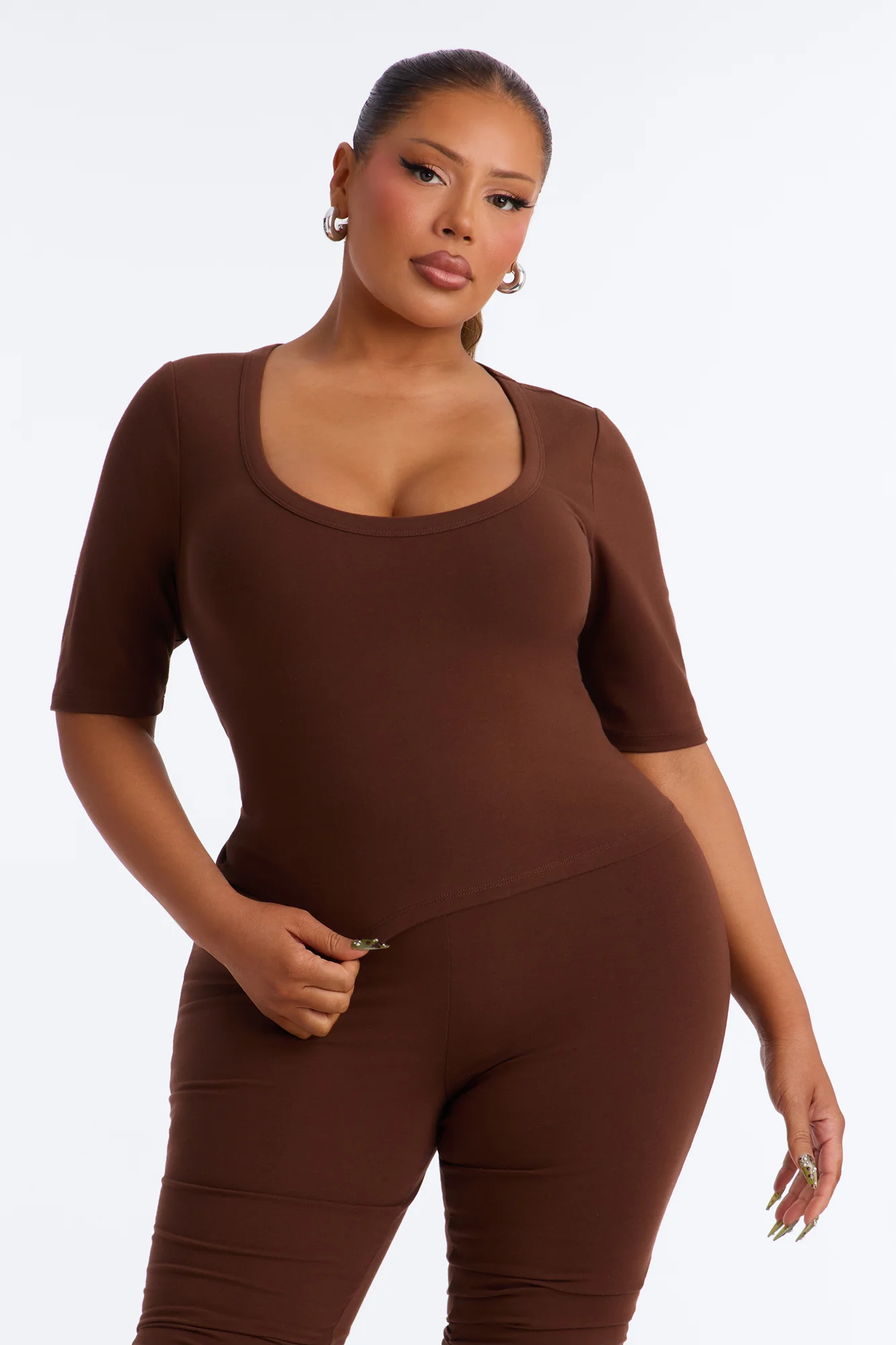 Quinn 3/4 Sleeve Scoop Neck Top - Brown - Image 5