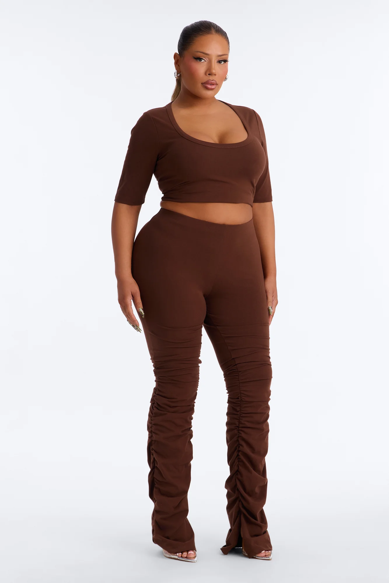 Quinn 3/4 Sleeve Scoop Neck Top - Brown - Image 6