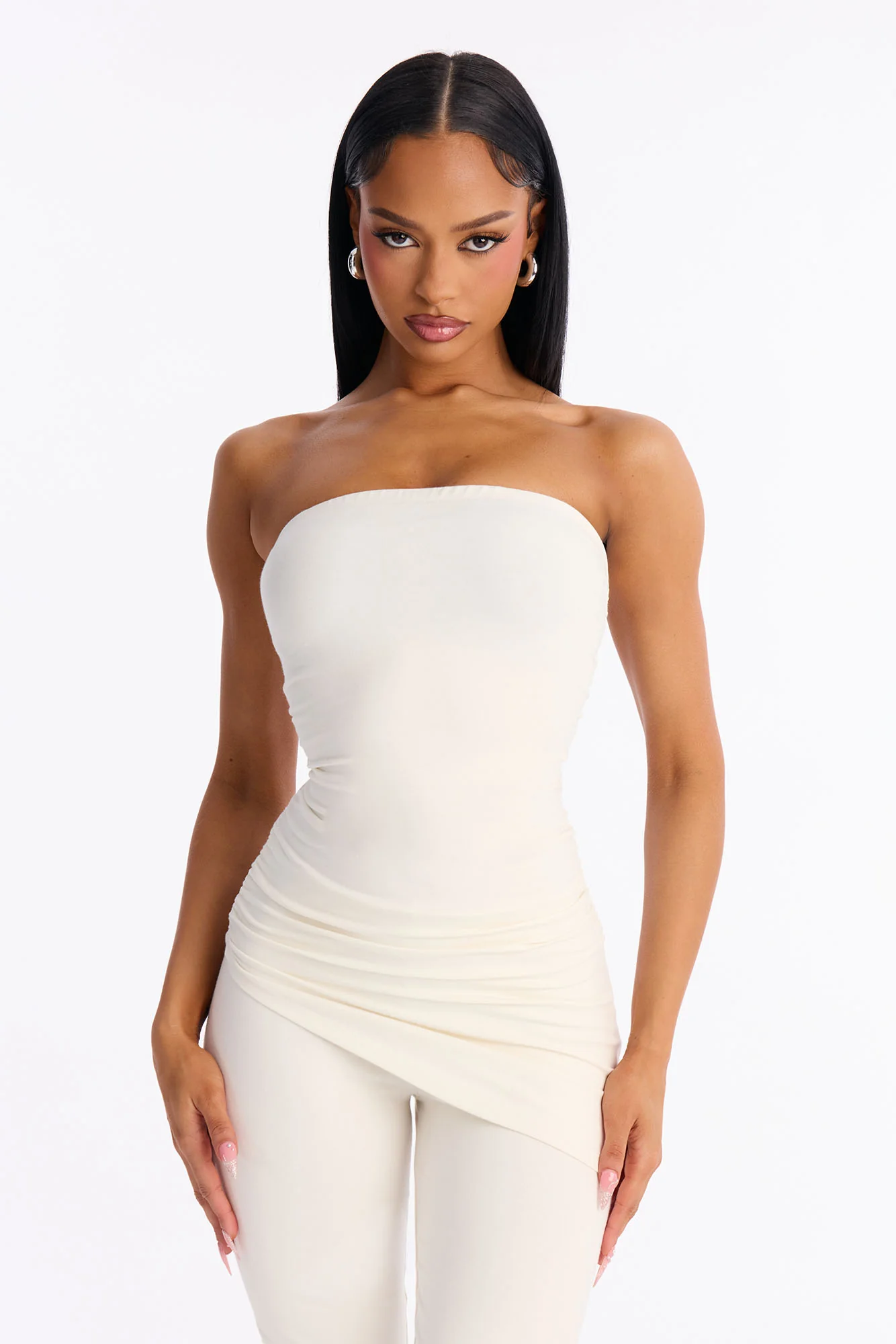 Quinn Asymmetrical Ruched Tube Top - Cream