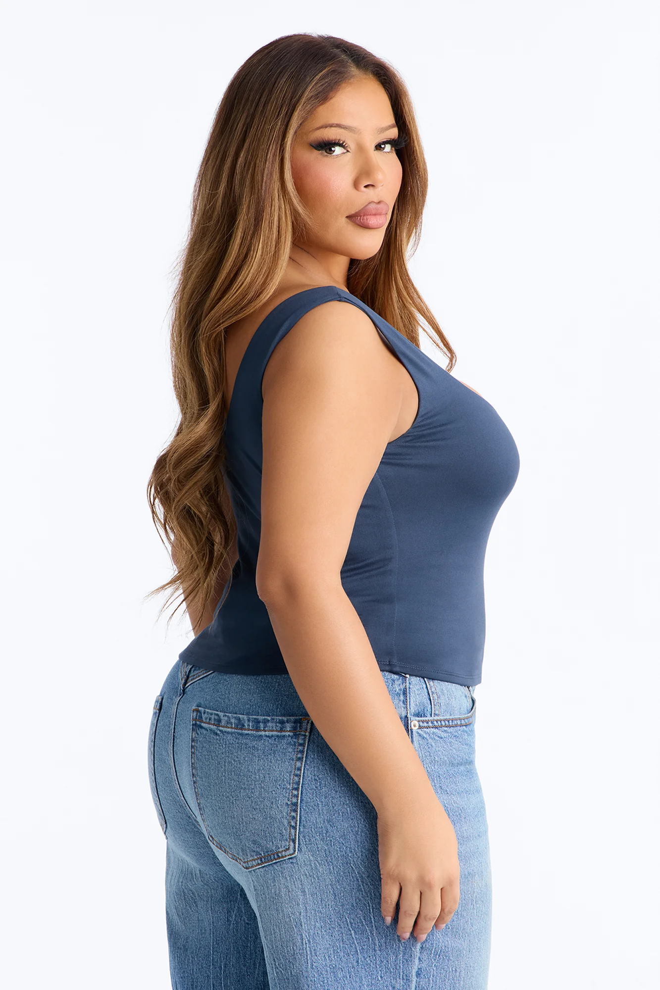 Quinn Double Lined Tank Top - Navy - Image 6