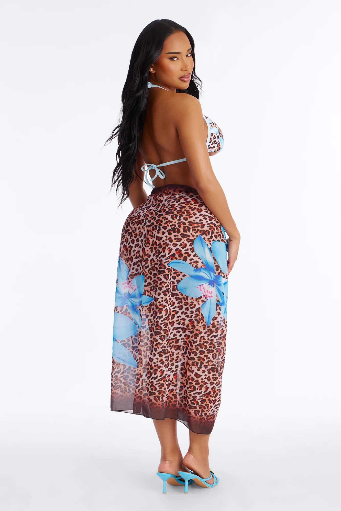 Quinn Floral Leopard 3 Piece Bikini Sarong Set - Leopard - Image 6