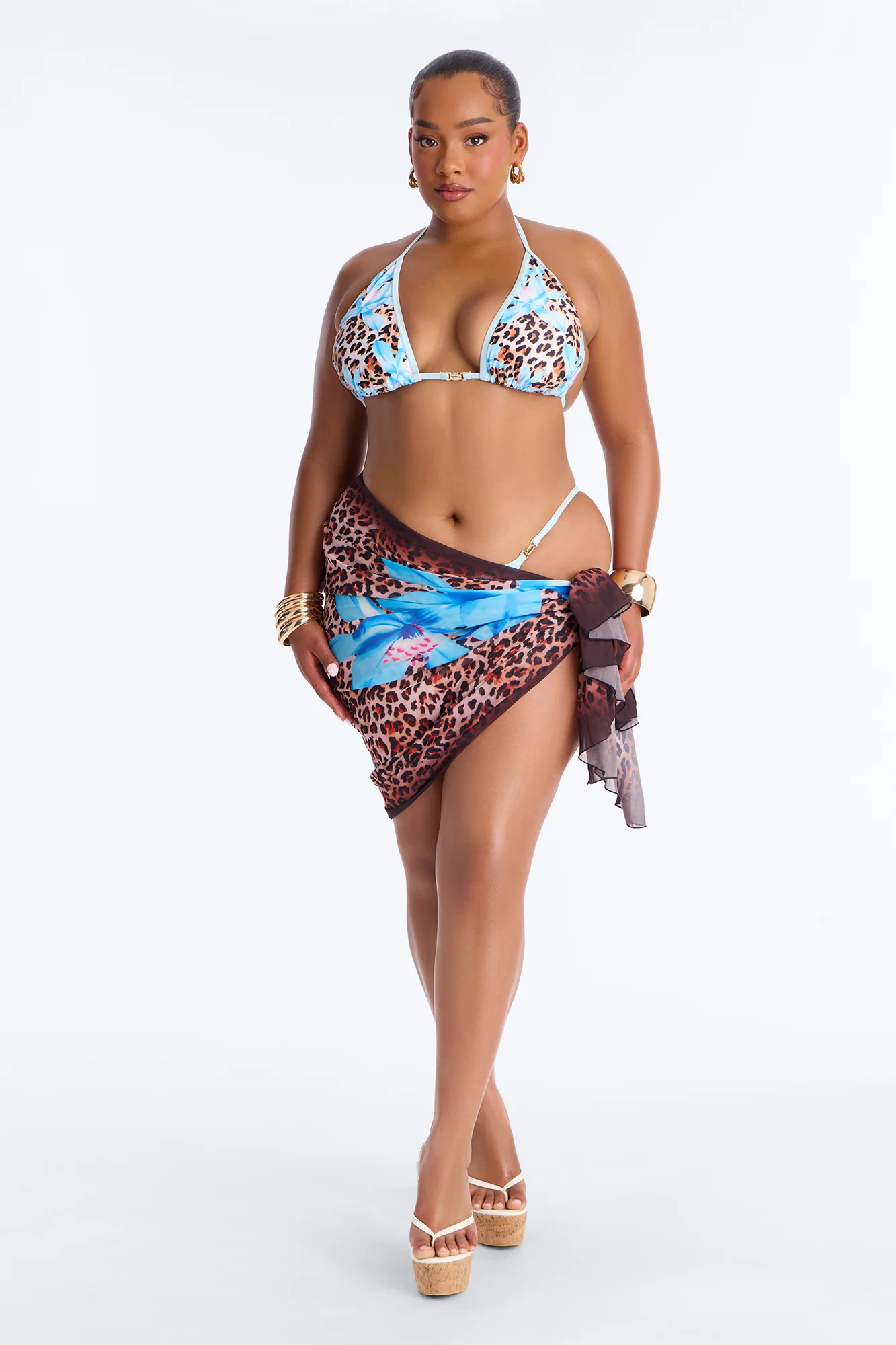 Quinn Floral Leopard 3 Piece Bikini Sarong Set - Leopard - Image 7