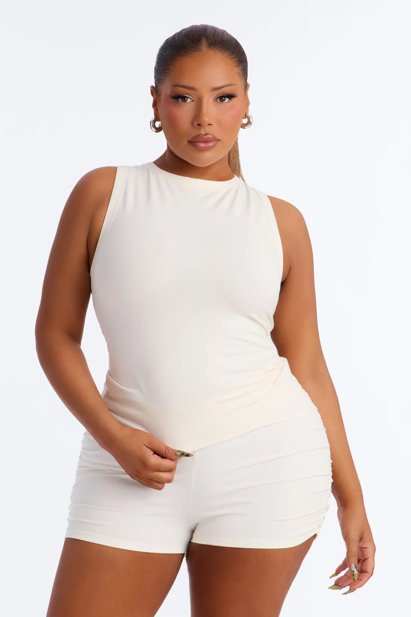 Quinn High Neck Tank Top - Cream - Image 5