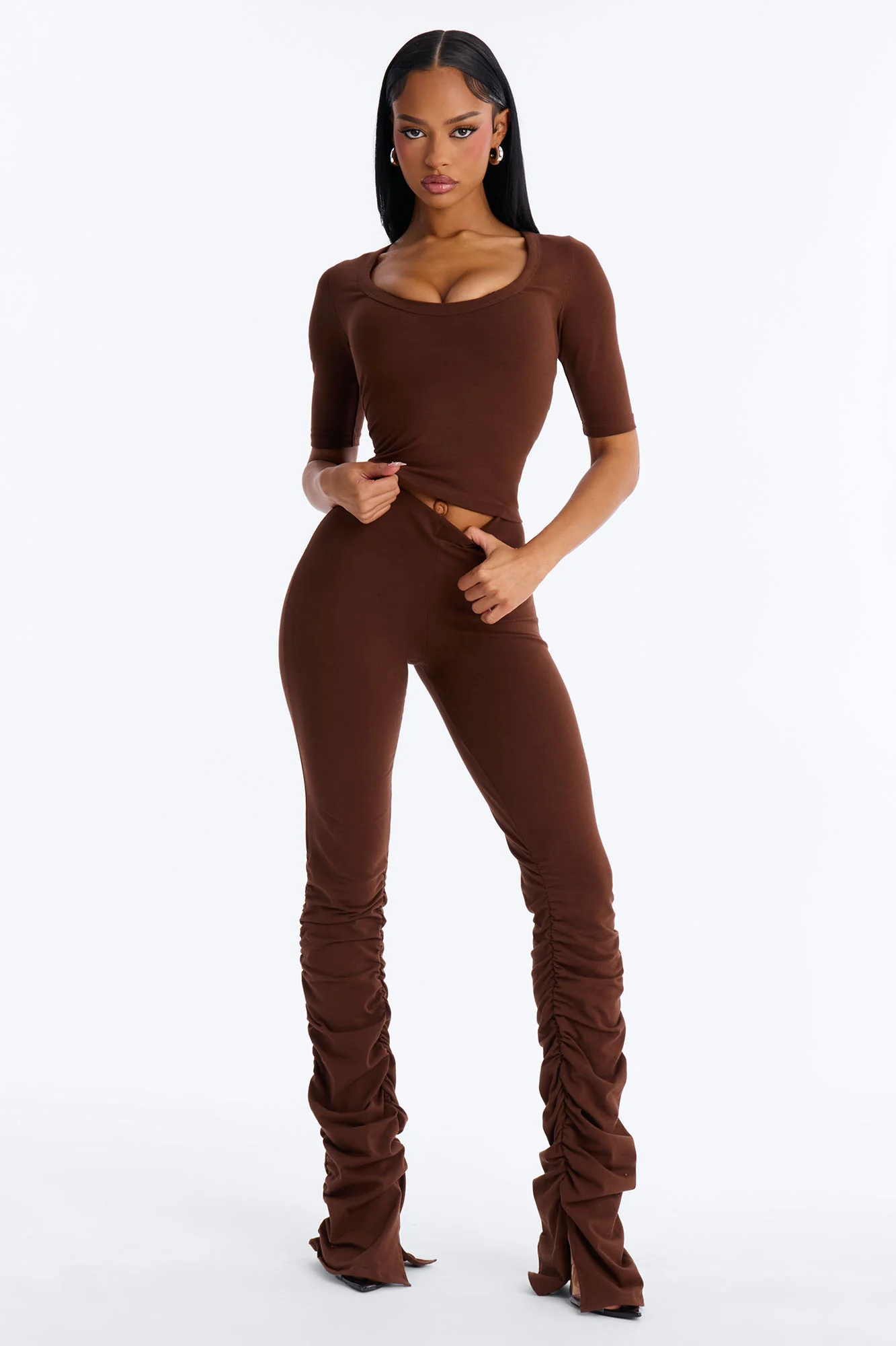 Quinn High Rise Stacked Legging - Brown