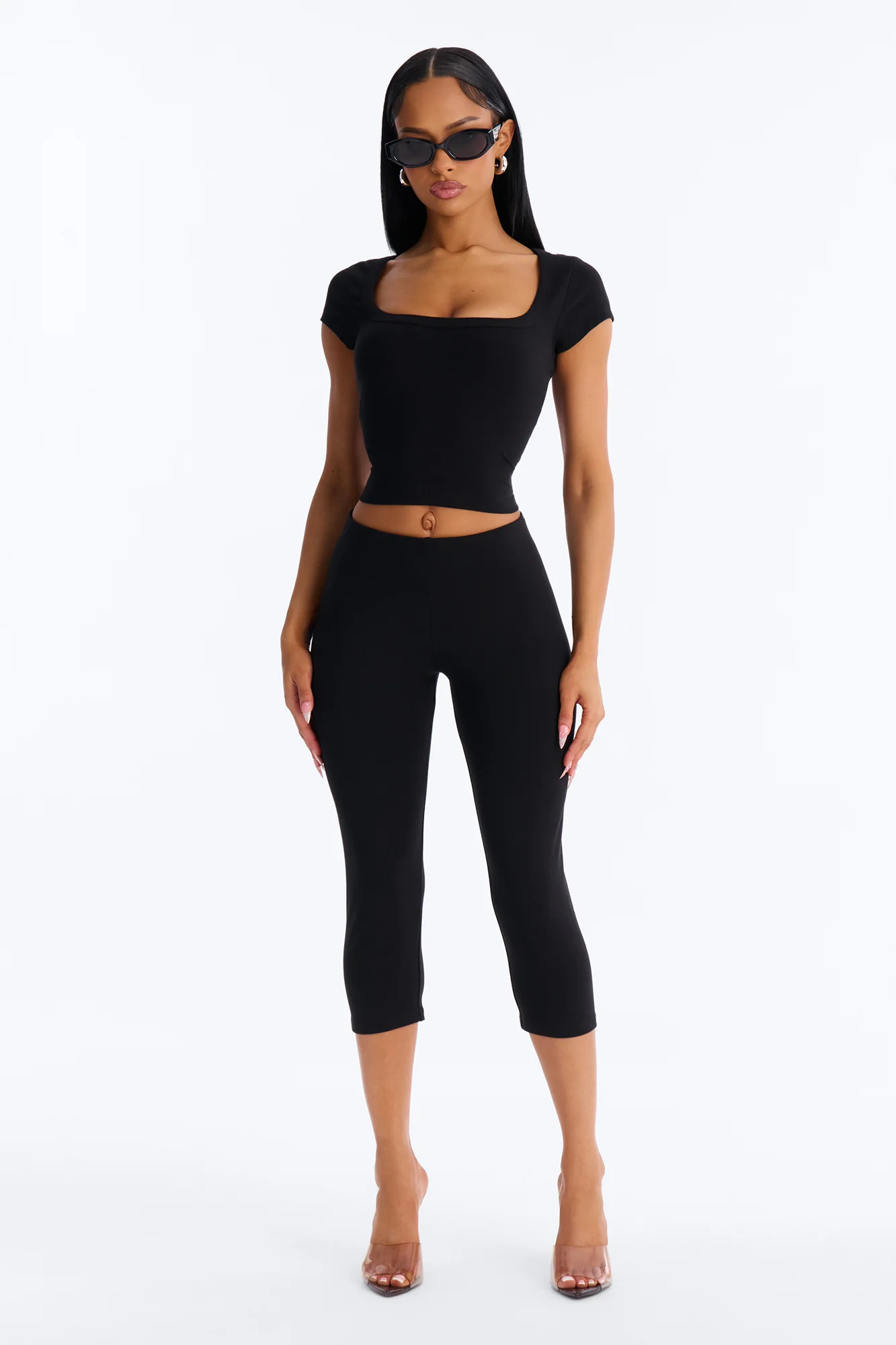 Quinn Low Neck Cap Sleeve Top - Black - Image 2
