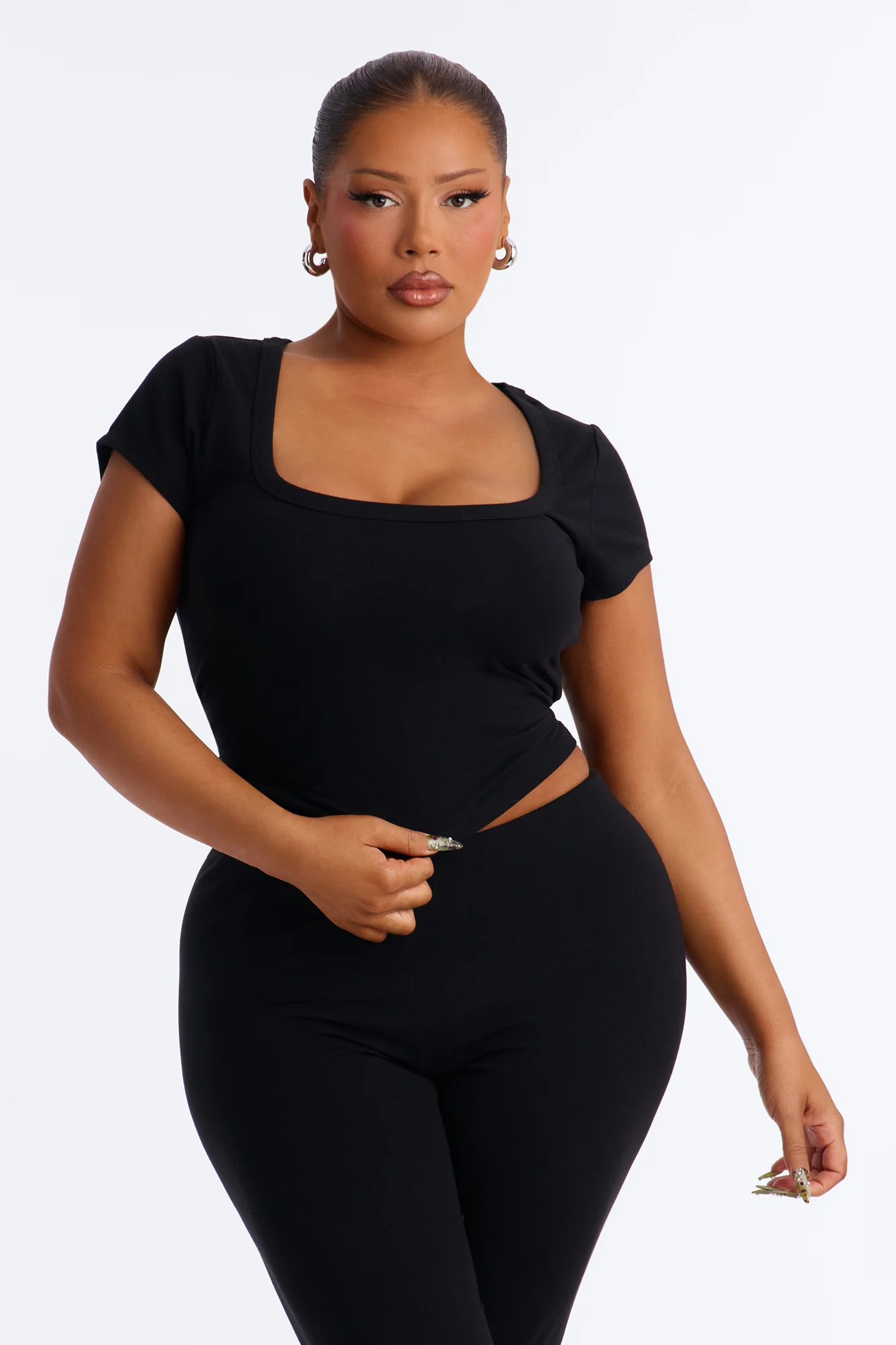 Quinn Low Neck Cap Sleeve Top - Black - Image 5
