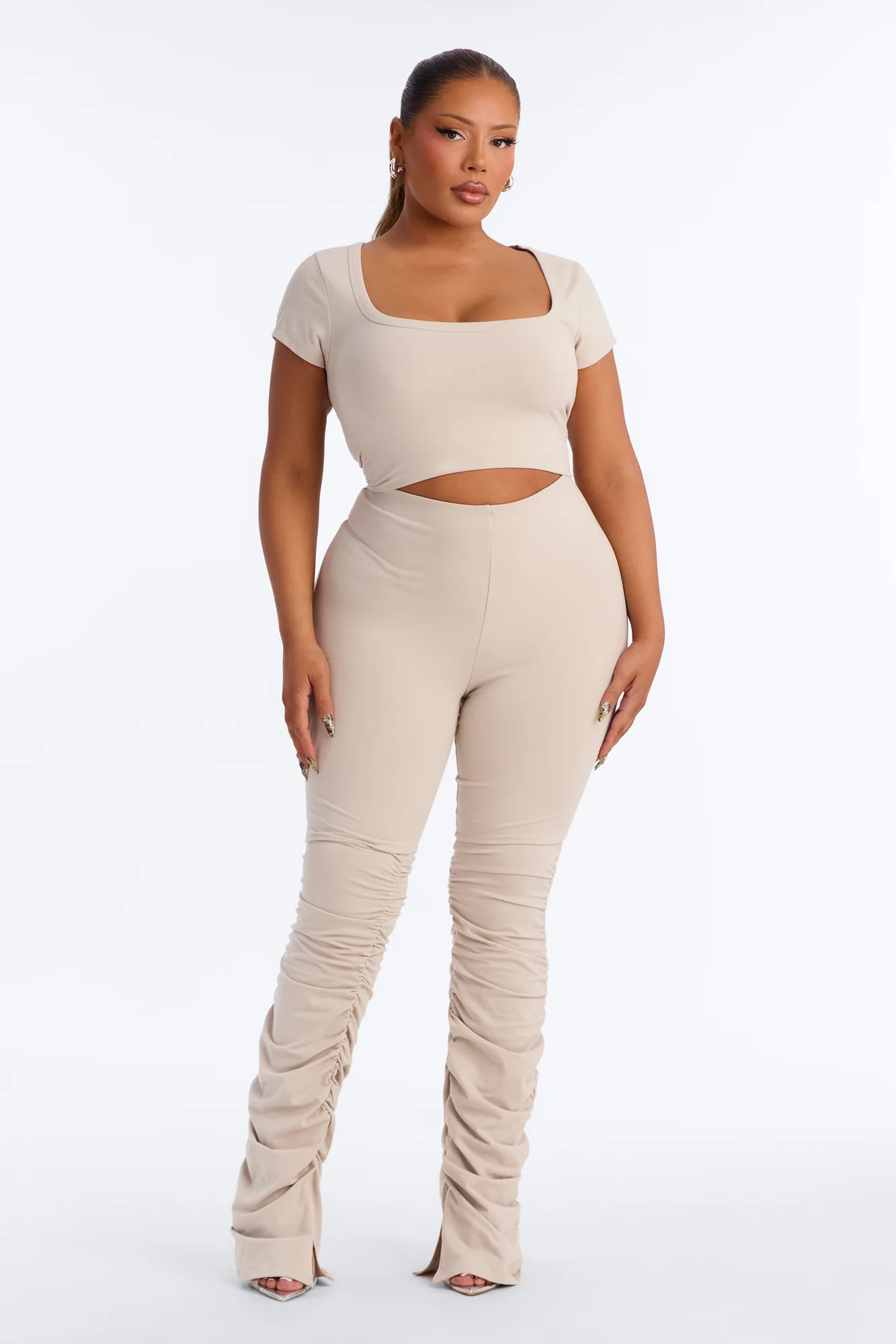 Quinn Low Neck Cap Sleeve Top - Stone - Image 5