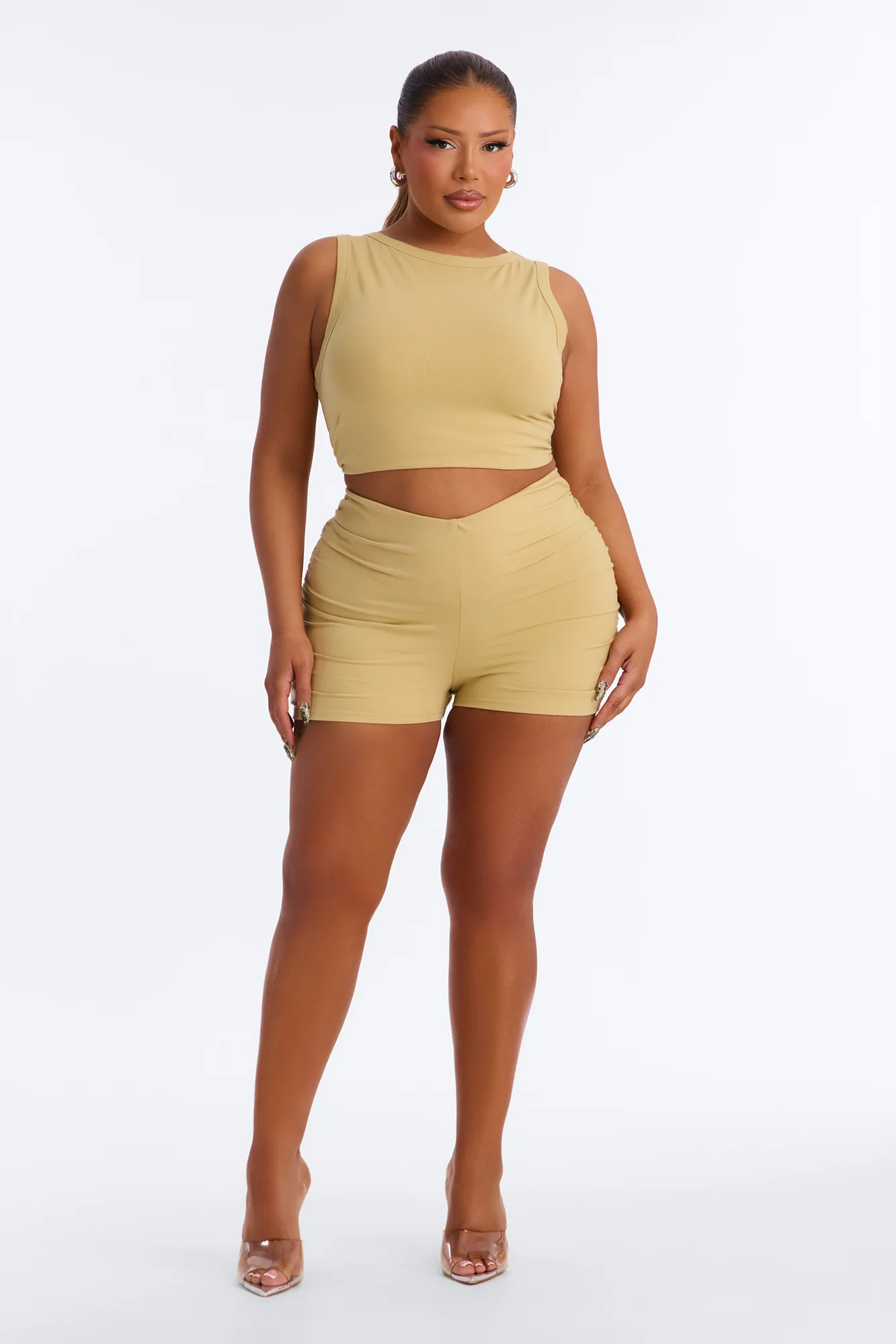 Quinn Low Rise Side Ruched Micro Short - Honey - Image 5