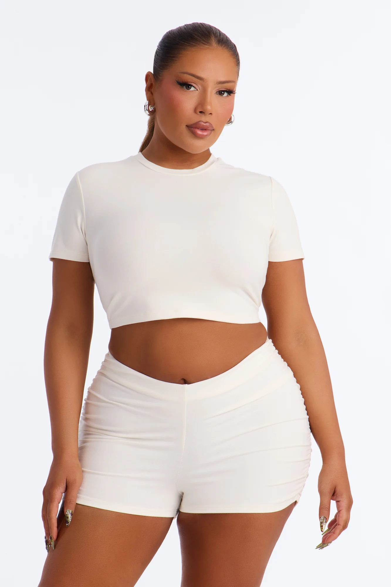 Quinn Short Sleeve Super Cropped Tee - Cream - Image 4