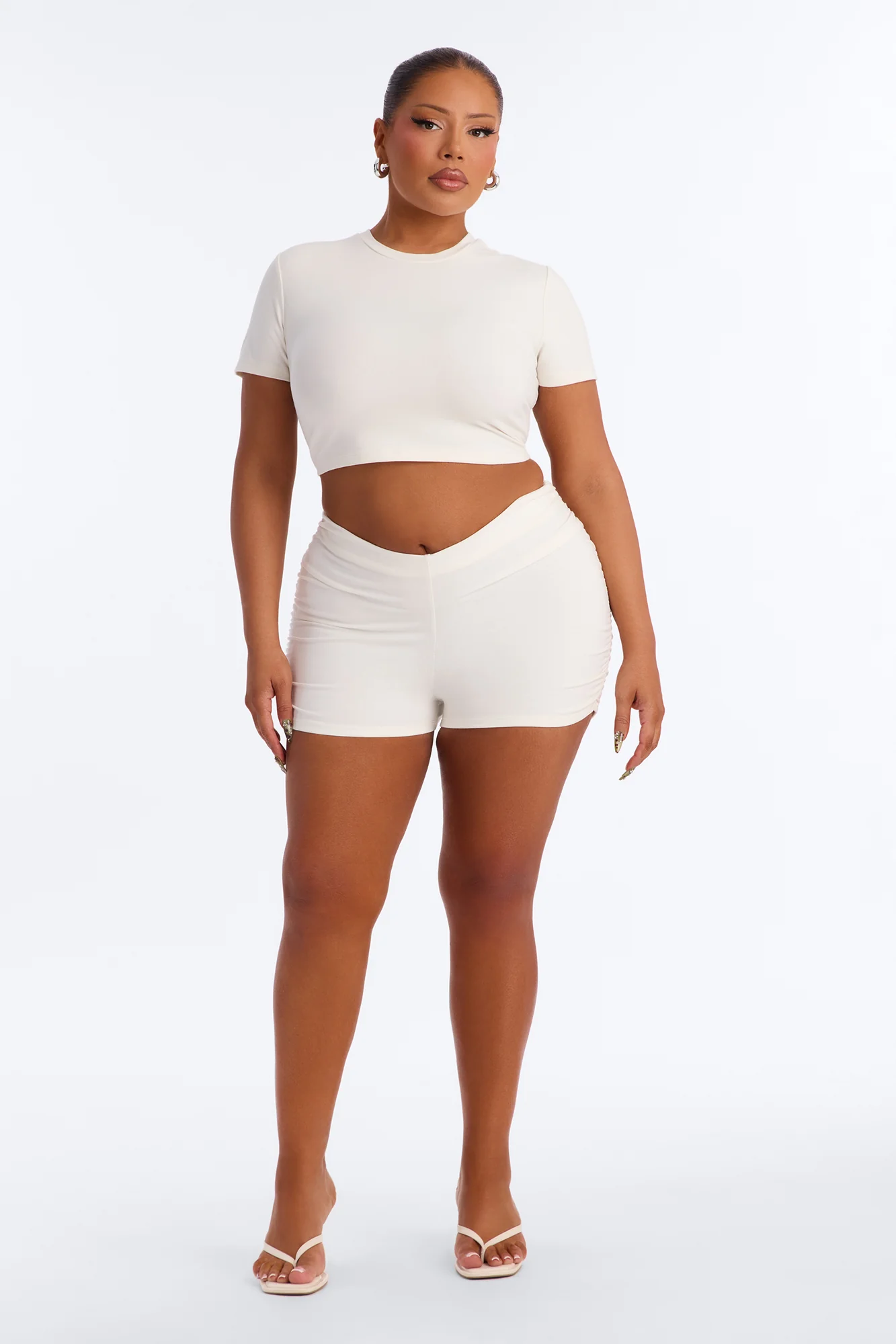 Quinn Short Sleeve Super Cropped Tee - Cream - Image 5
