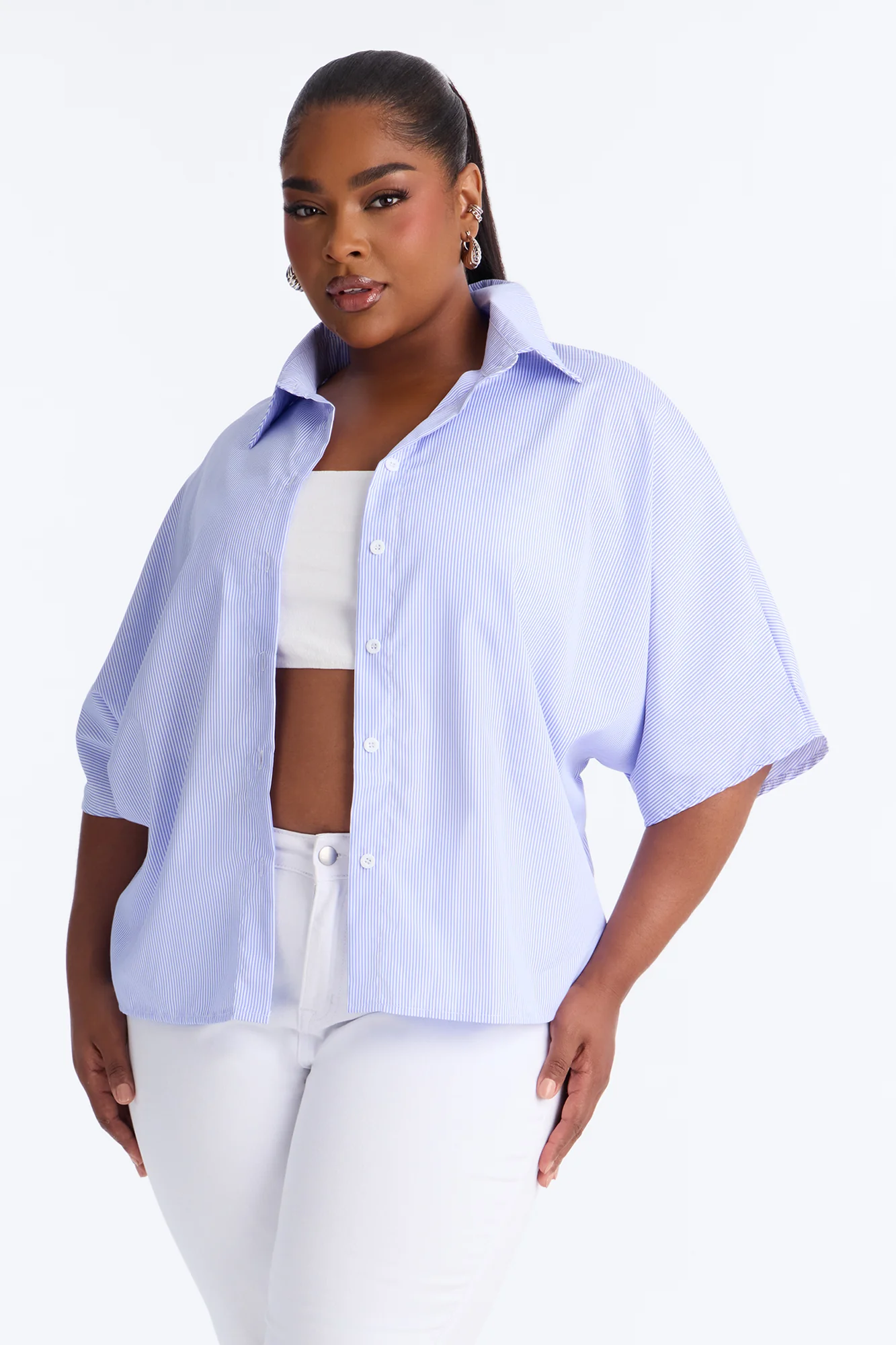 Quinn Tie Back Pinstripe Poplin Top - Blue/combo - Image 6