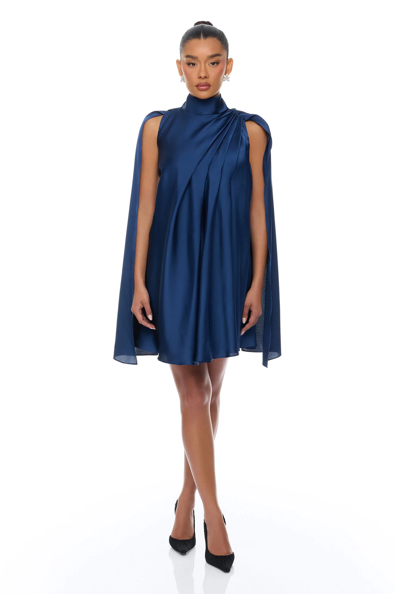 Rachelle Draped Satin Mini Dress - Navy - Image 2