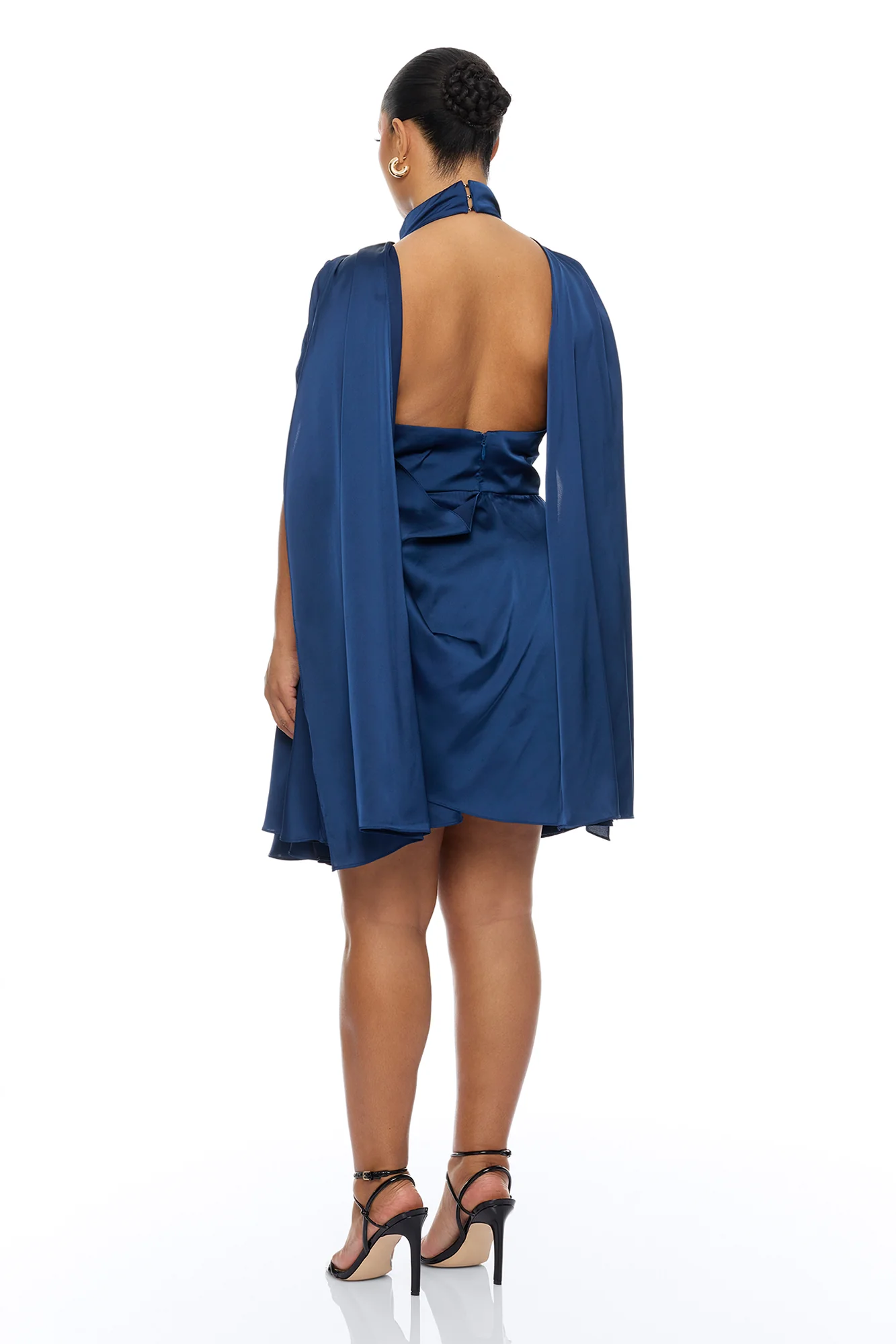 Rachelle Draped Satin Mini Dress - Navy - Image 8