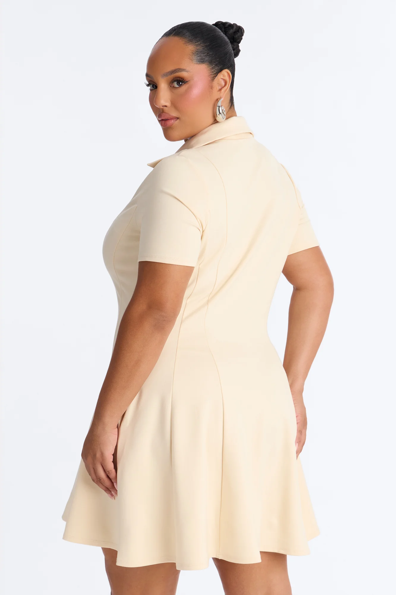 Racket Up Collared Mini Dress - Cream - Image 7