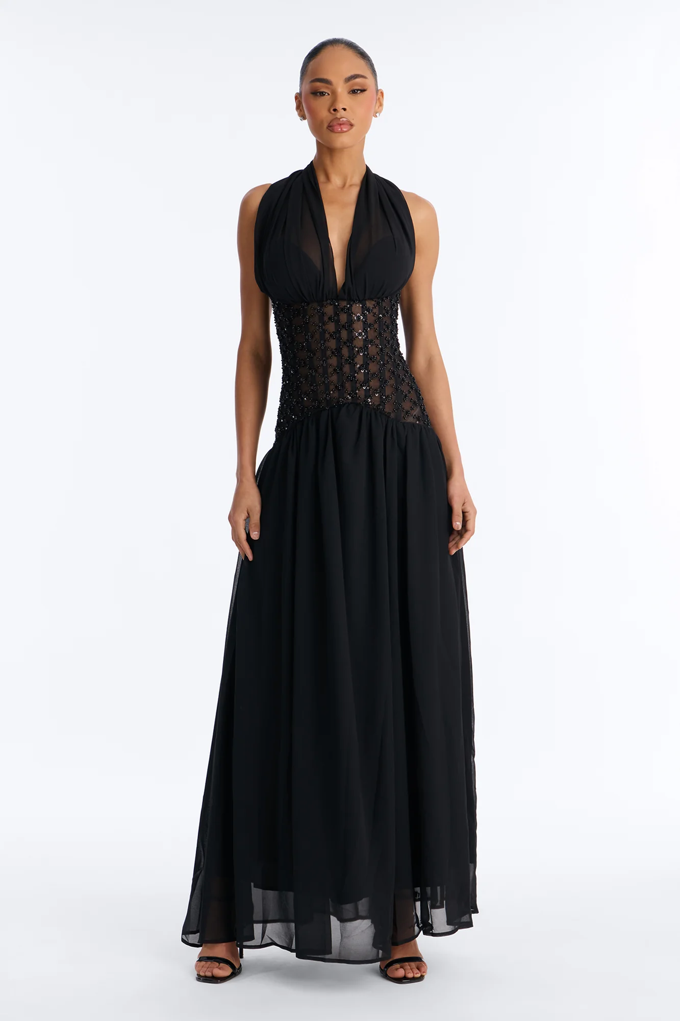 Radiant Aura Embellished Corset Maxi Dress - Black - Image 2