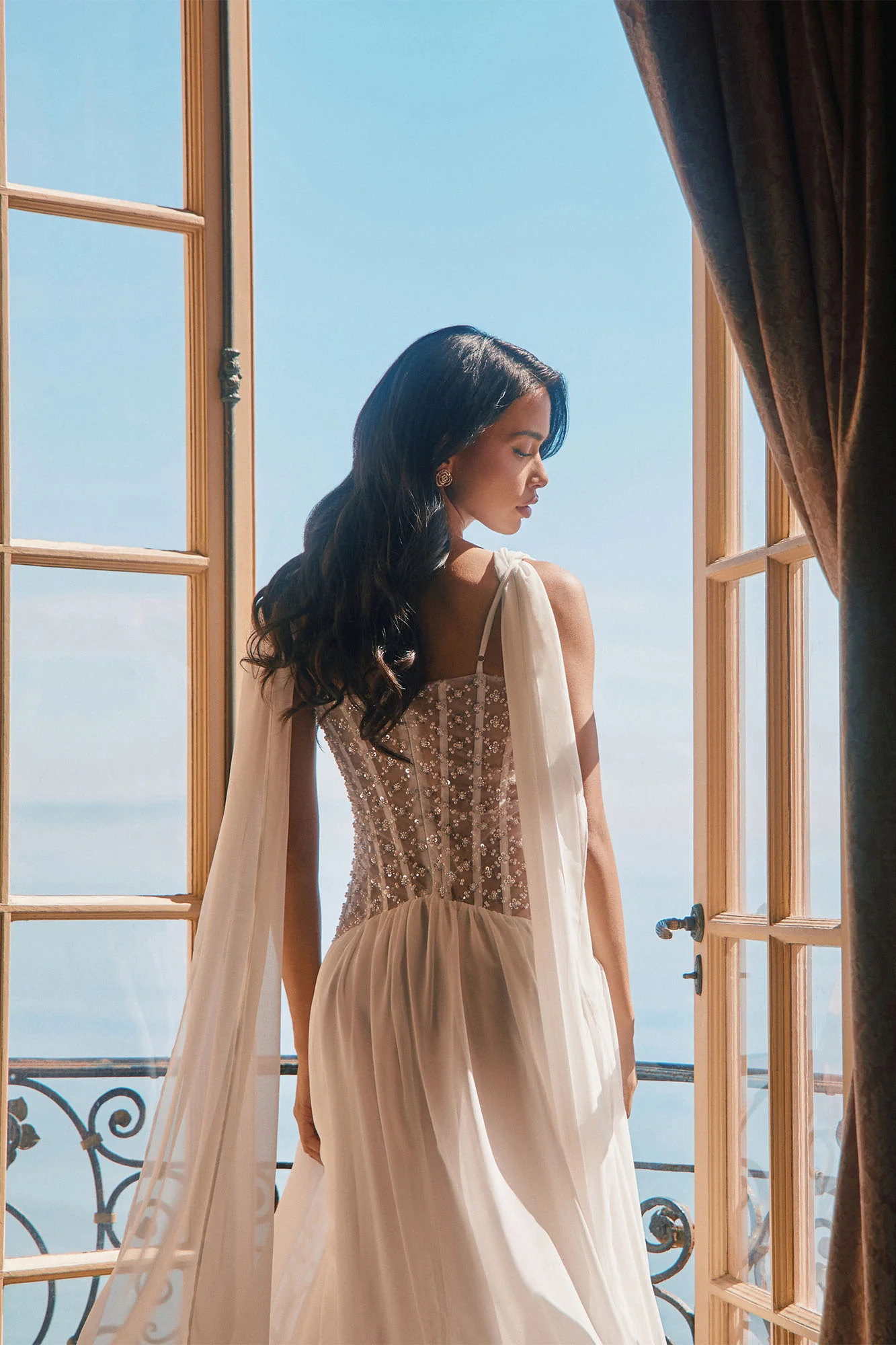 Radiant Aura Embellished Corset Maxi Dress - White - Image 3