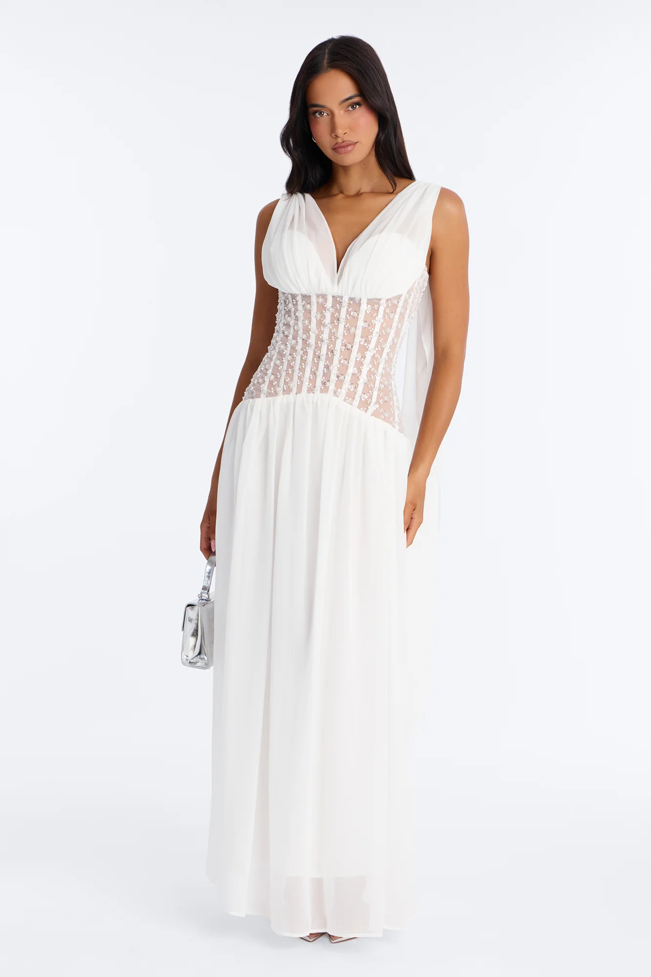 Radiant Aura Embellished Corset Maxi Dress - White - Image 4