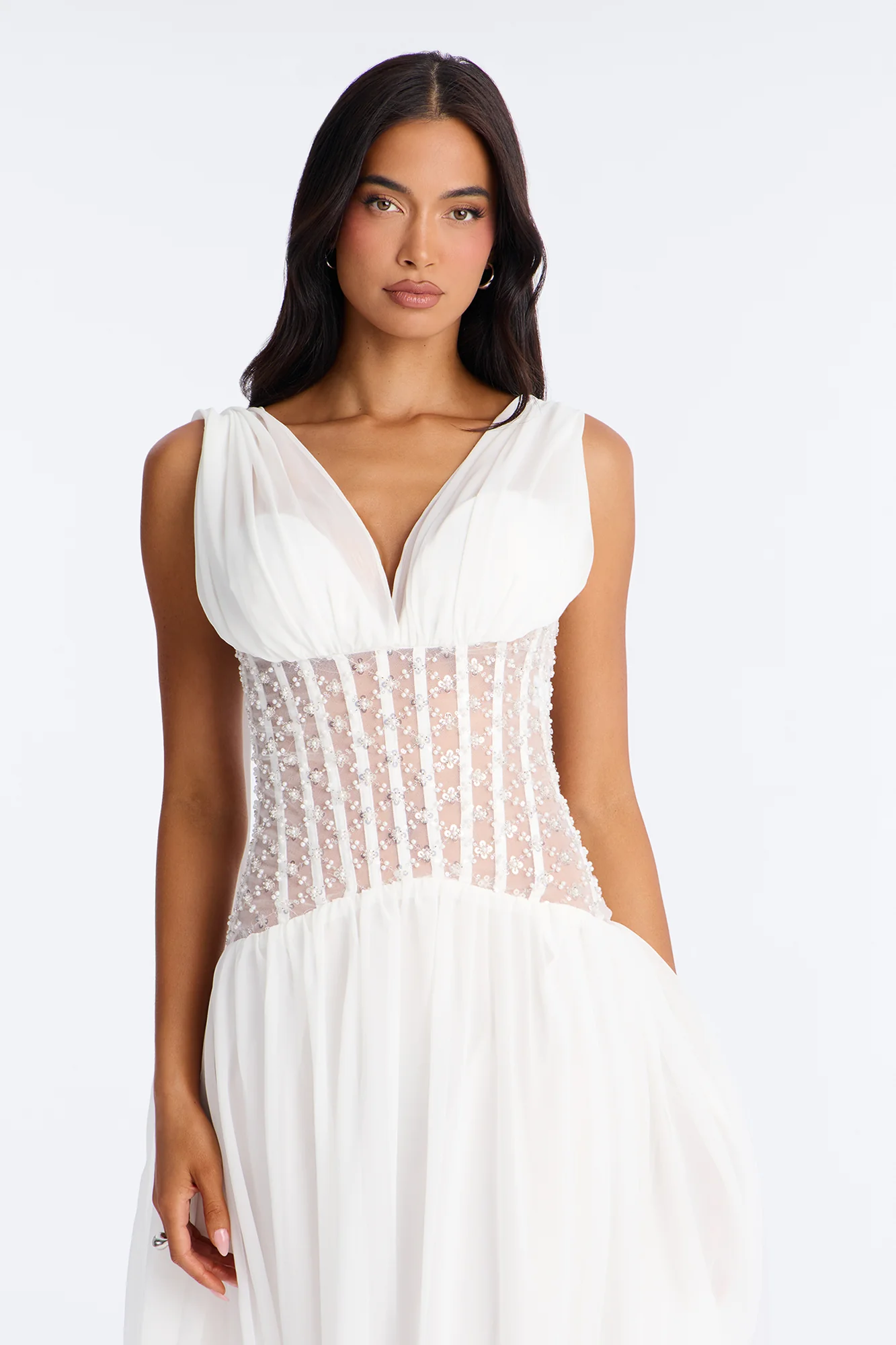 Radiant Aura Embellished Corset Maxi Dress - White - Image 5